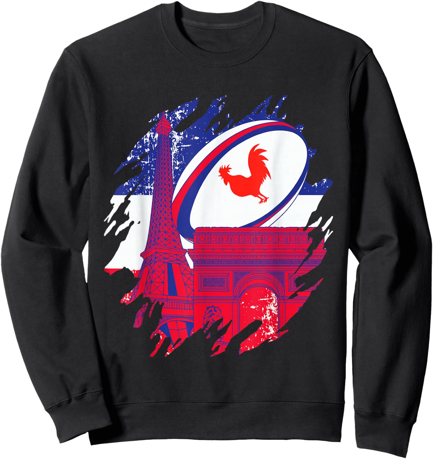 Rugby Shirt Player Child Man Flag Rooster Men Women , Black, S Sweatshirt - Sweatshirt | Black