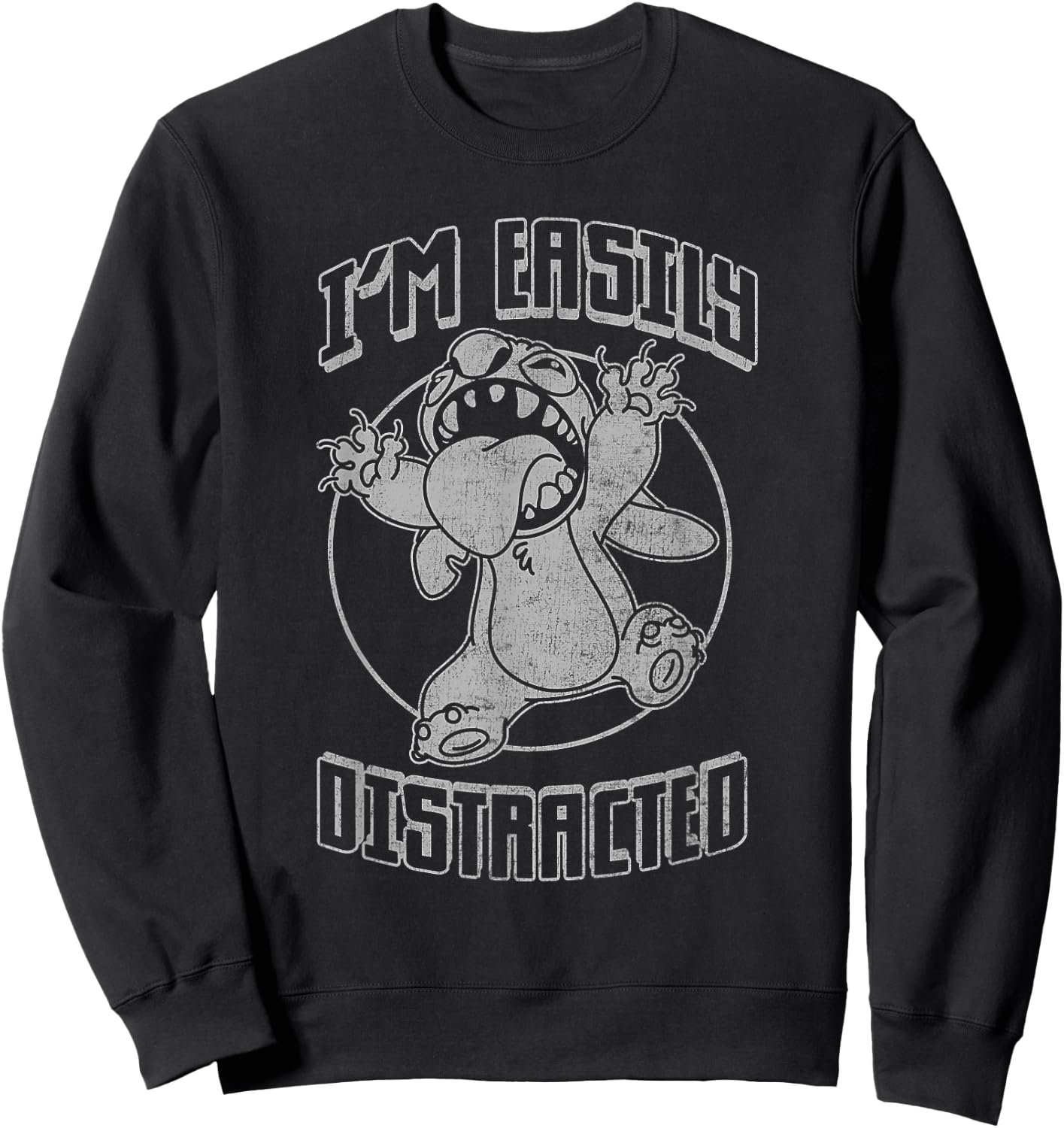 Disney Lilo & Stitch I'm Easily Distracted Vintage Stitch Sweatshirt - Sweatshirt | Black