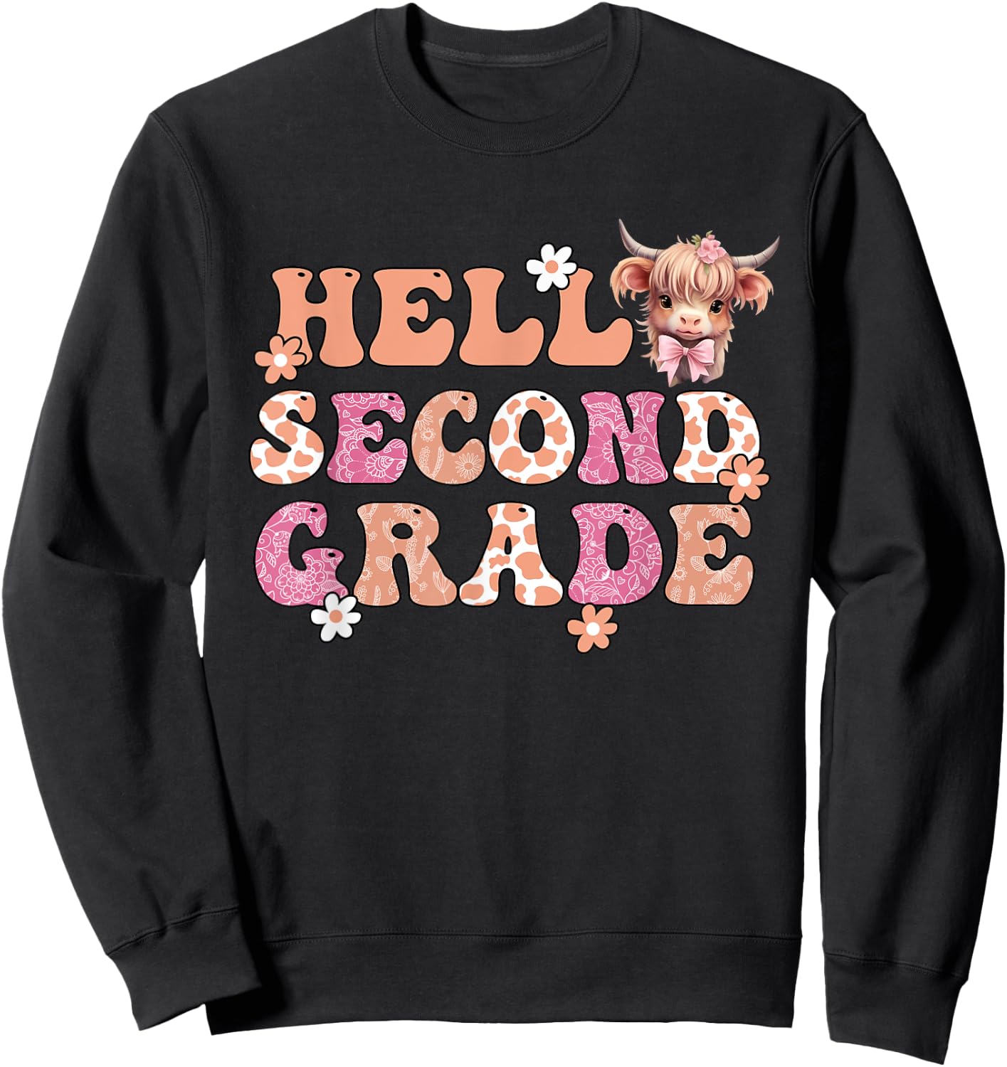 Hello Second Grade Highland Cow Back To School 2nd Grade Sweatshirt - Sweatshirt | Black