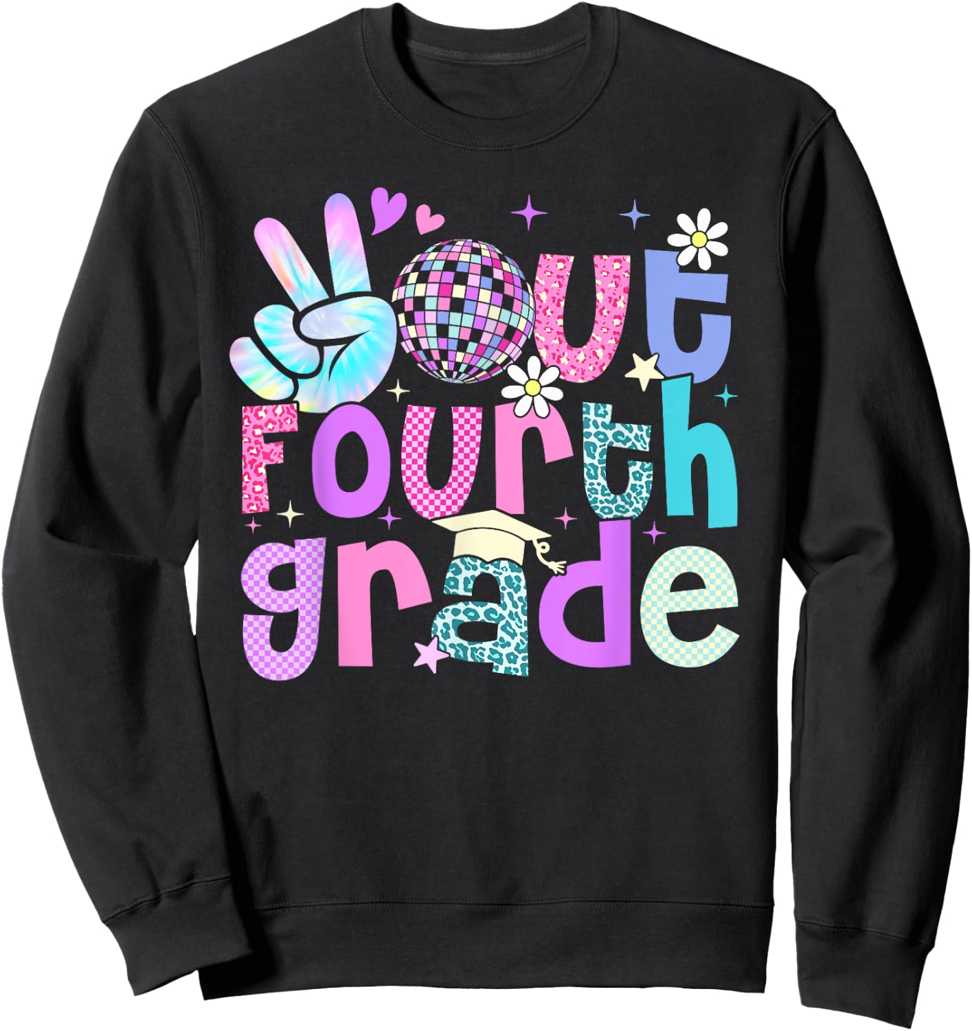 Peace Out Fourth Grade Last Day Of 4th Grade Leopard Sweatshirt - Sweatshirt | Black