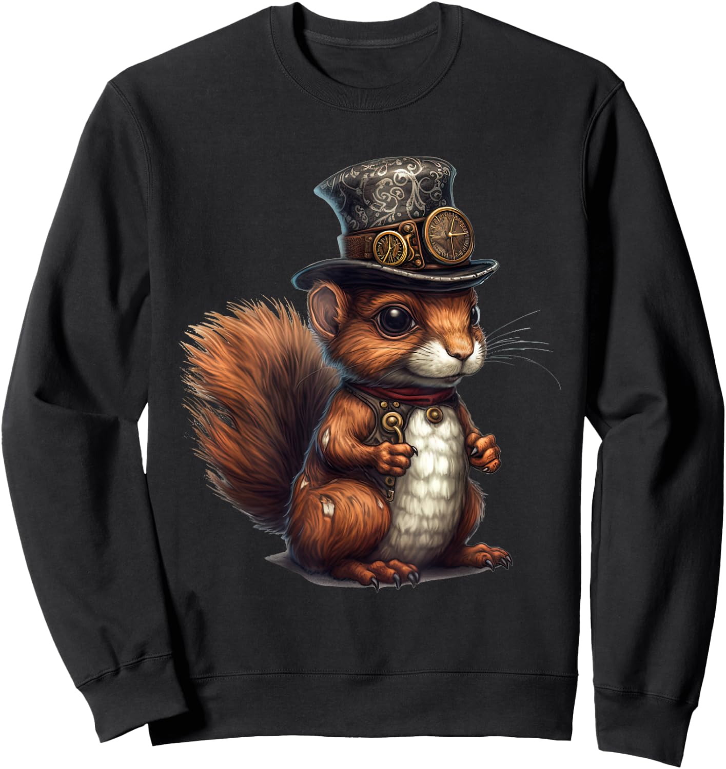 Squirrel in steampunk mechanical gear, vibrant squirrel Sweatshirt - Sweatshirt | Black