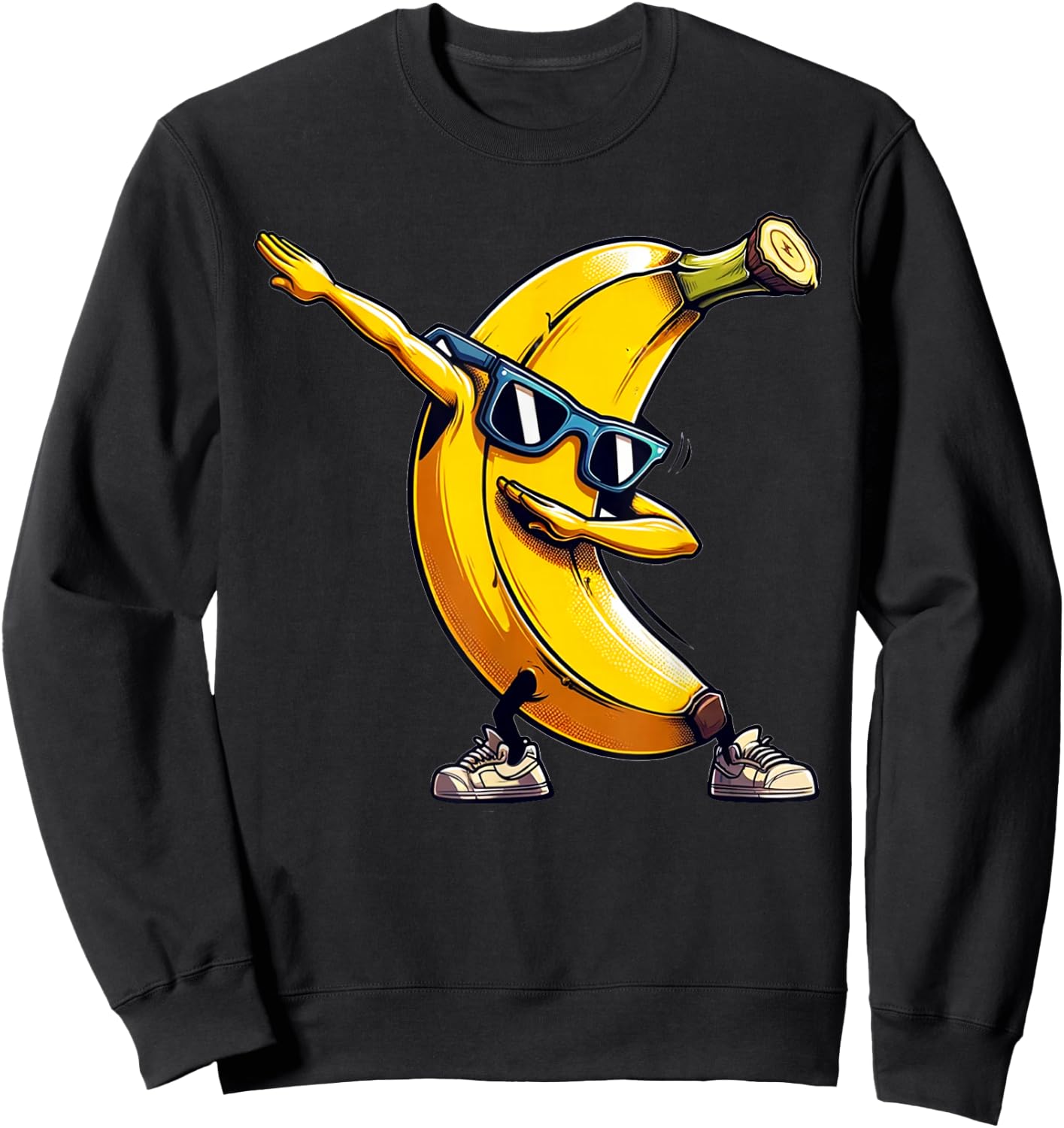 Dabbing Yellow Banana | Funny Yellow Banana with Banana Pattern , Black, S Sweatshirt - Sweatshirt | Black