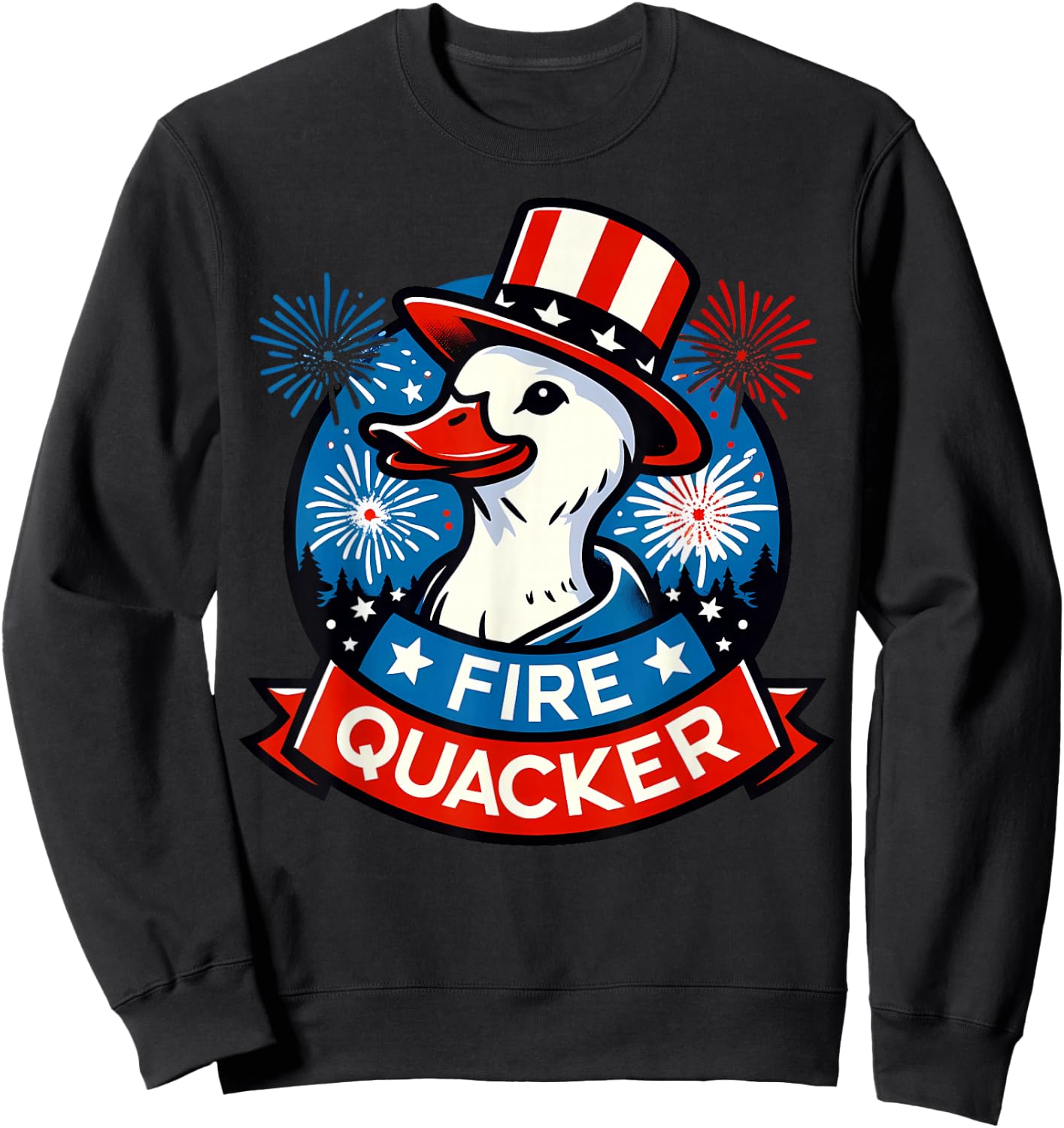 Fire Quacker Funny Fourth of July Duck Patriotic USA Sweatshirt - Sweatshirt | Black