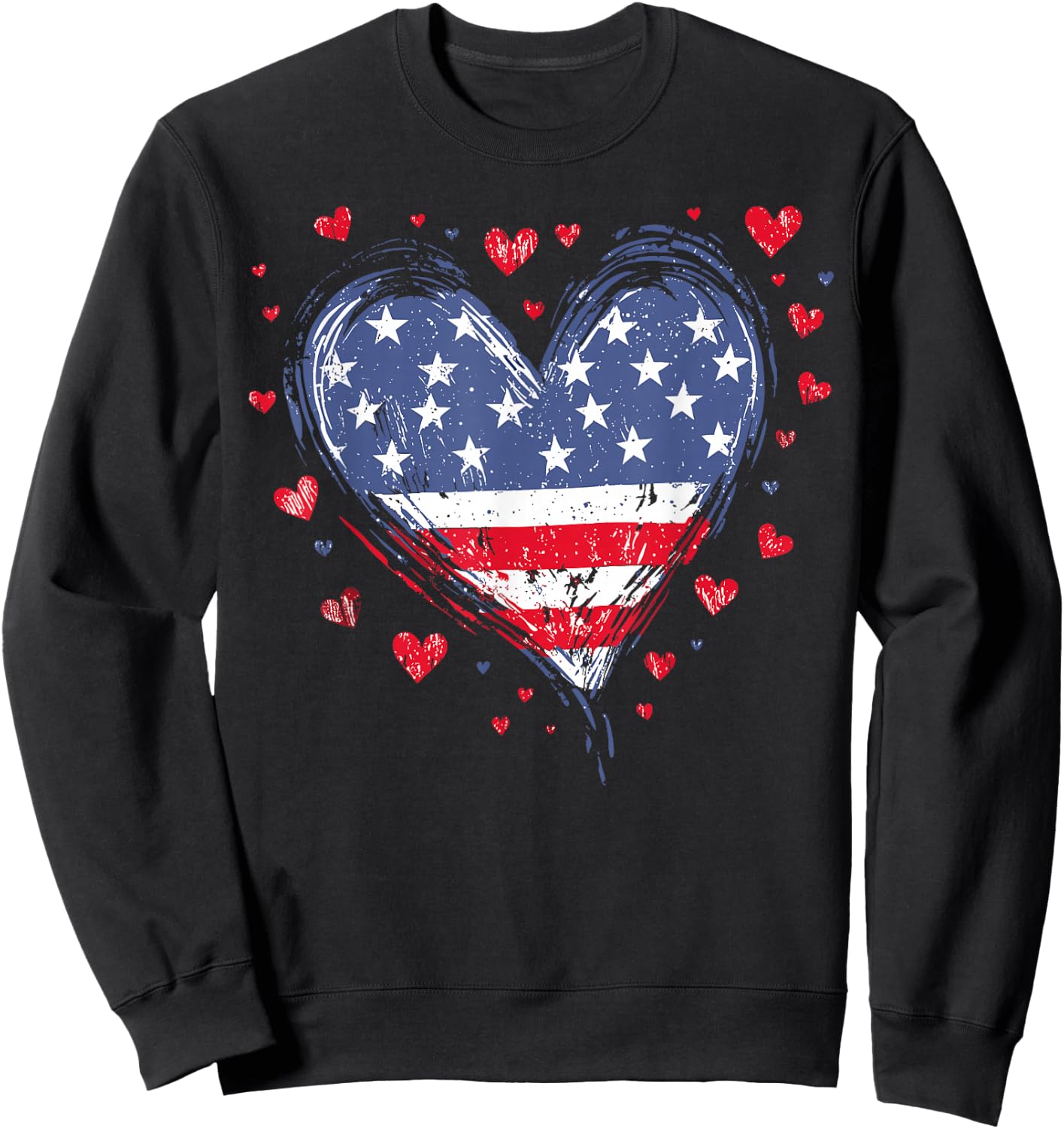 Cute American Flag Heart USA Patriotic 4th of July Sweatshirt - Sweatshirt | Black
