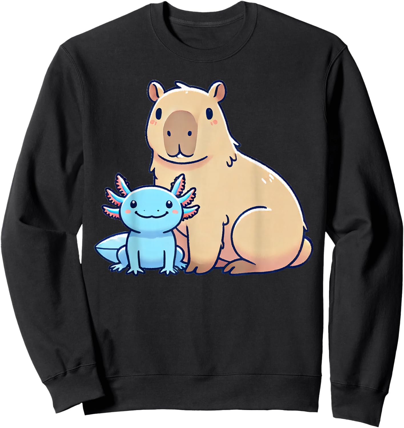 Kawaii Capybara Axolotl Sweatshirt - Sweatshirt | Black