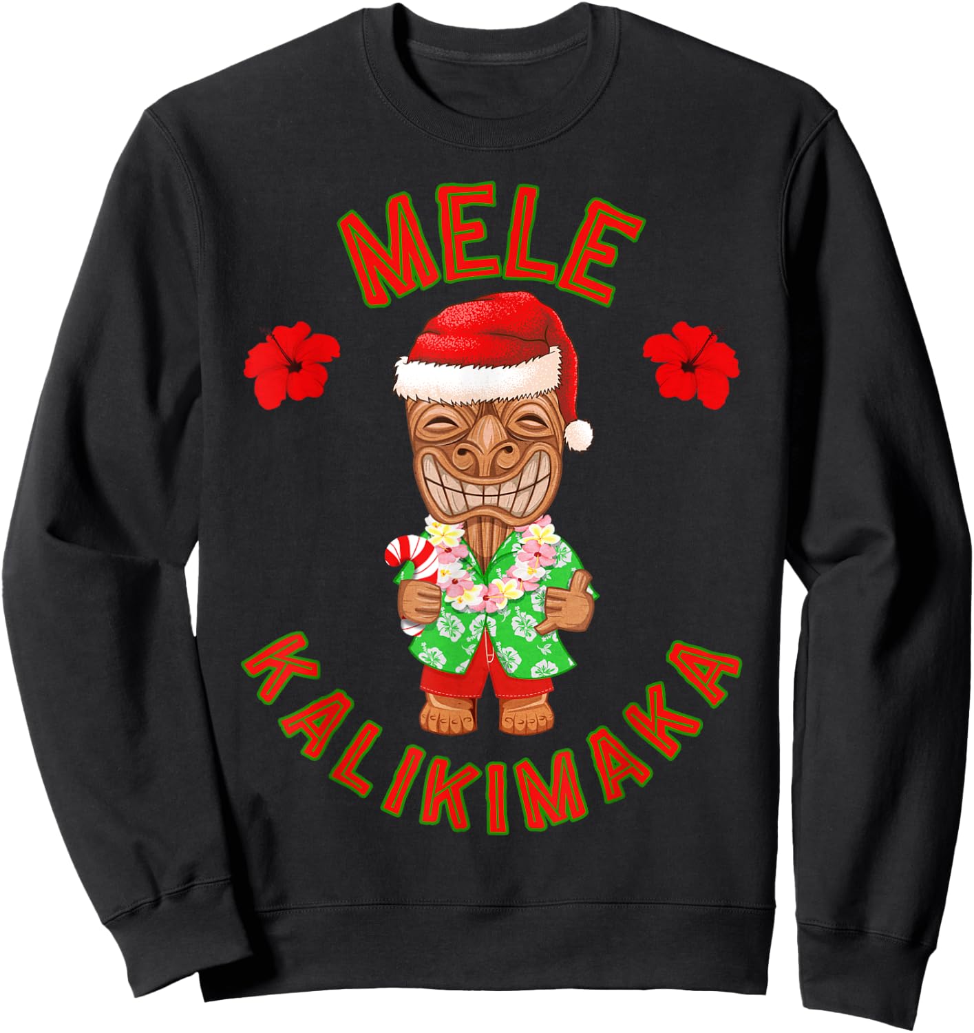Funny Hawaiian Tiki Santa Merry Christmas Mele Kalikimaka Sweatshirt - Sweatshirt | Black