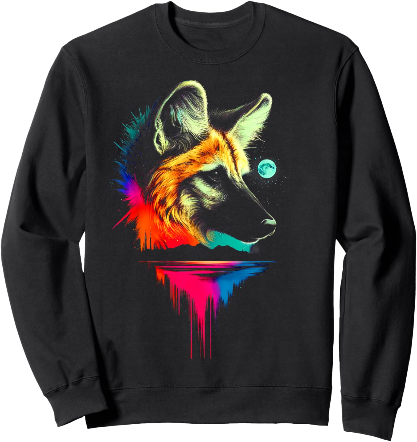 Colorful Maned Wolf Spirit Animal Cool Illustration Art Sweatshirt - Sweatshirt | Black