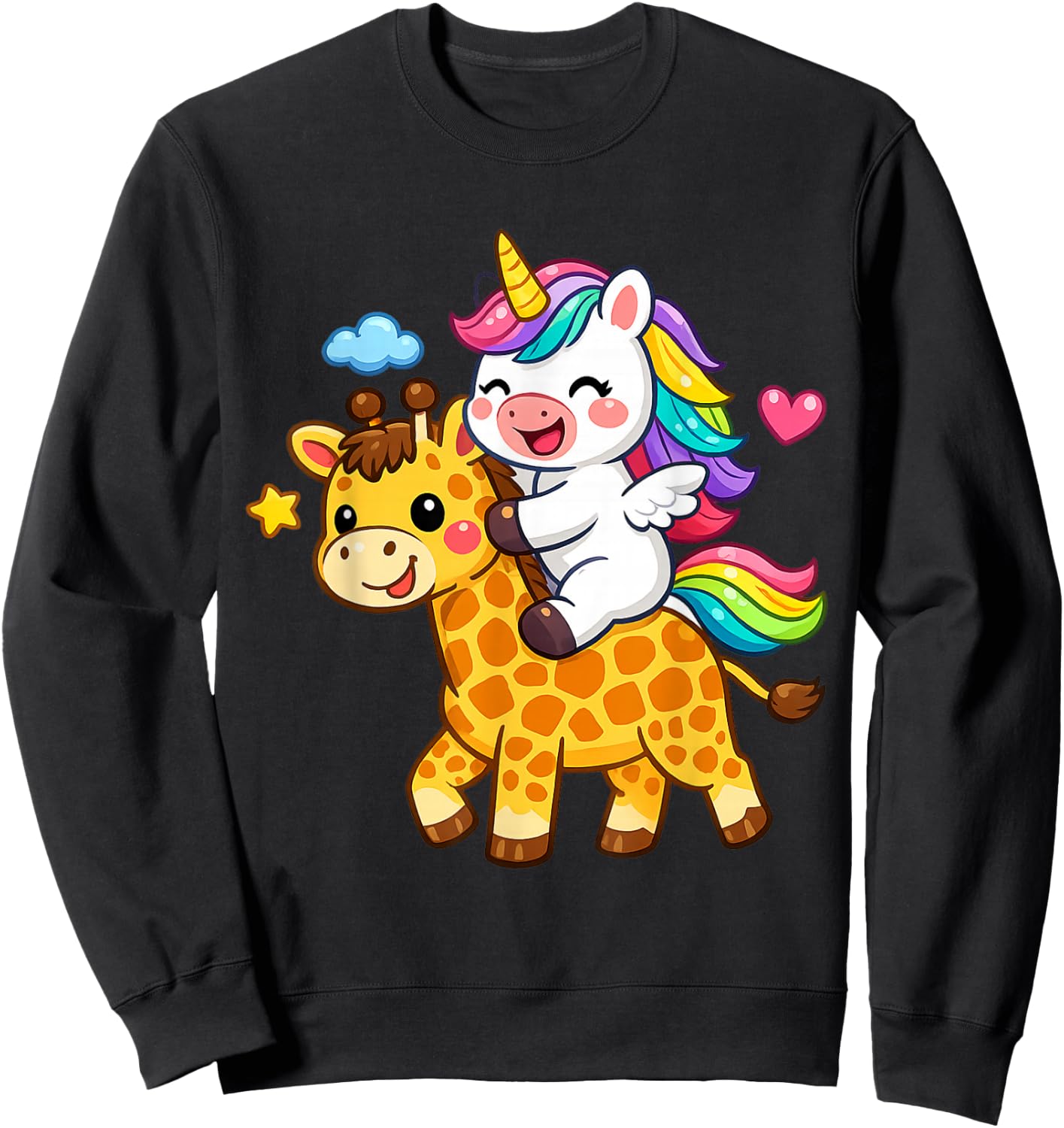 Unicorn Riding A Giraffe Boys Girls Men Women Kids Adults Sweatshirt - Sweatshirt | Black