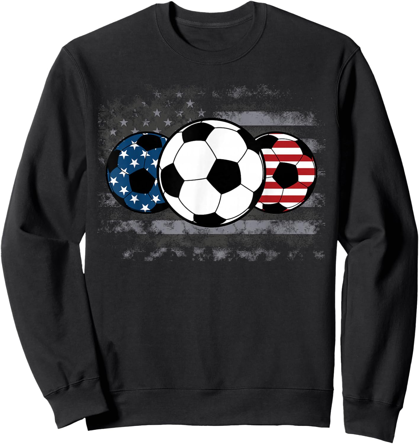 Soccer Red White Blue American Flag 4th of July Sweatshirt - Sweatshirt | Black