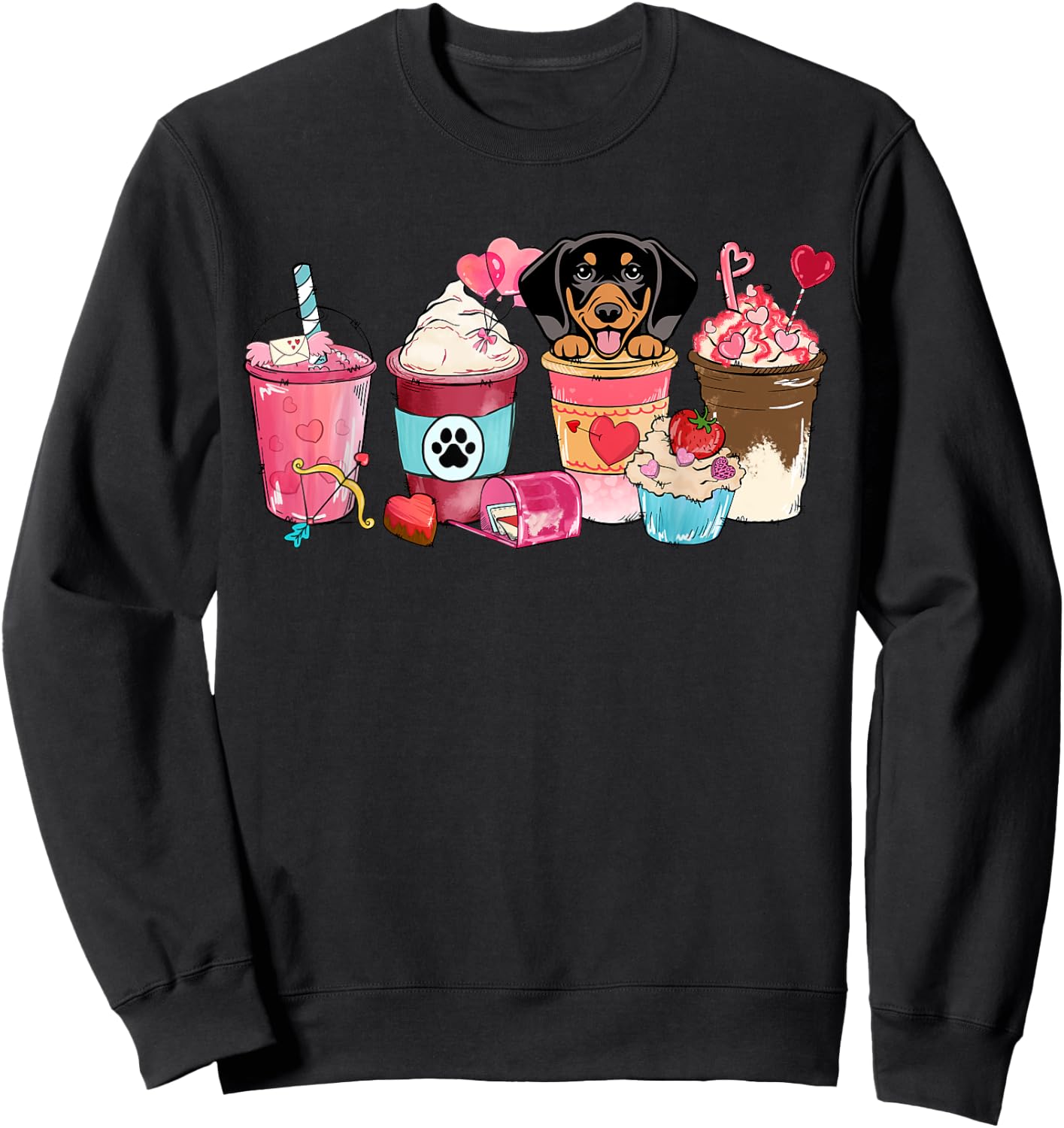 Dachshund Coffee Lover Dog Mom Valentines Day Doxie Weiner Sweatshirt - Sweatshirt | Black