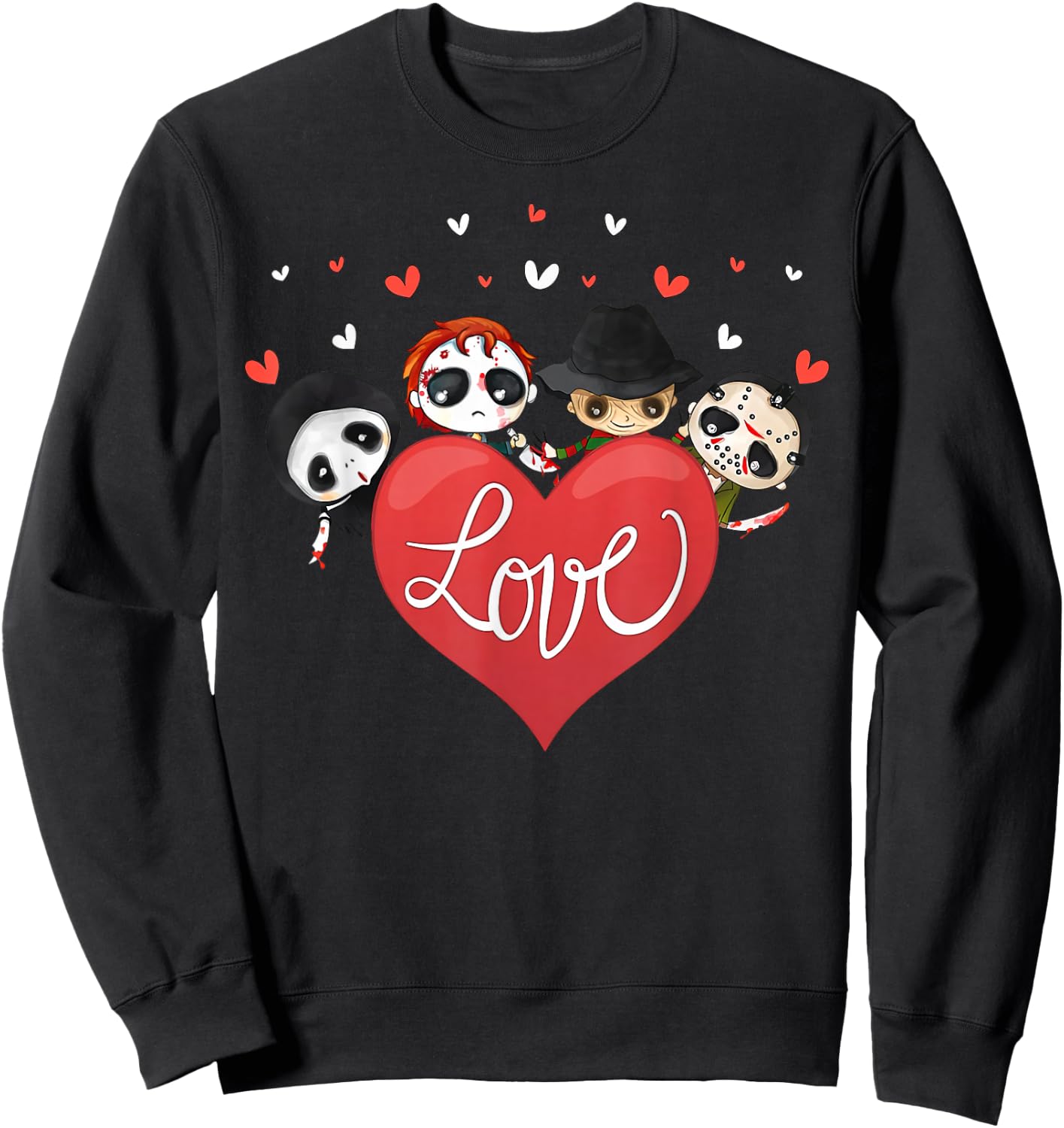 Love Candy Heart Cute Killer Horror Movie Anti Valentine Day Sweatshirt - Sweatshirt | Black