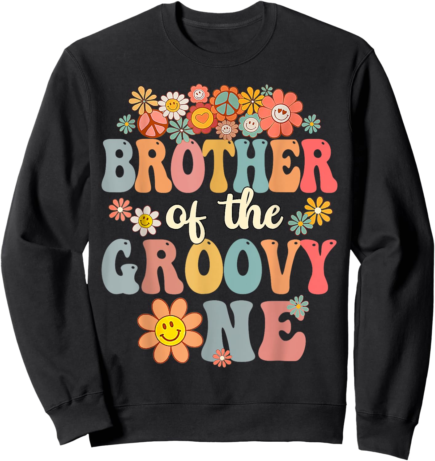 Brother of Groovy One Matching Family 1st Birthday Party Sweatshirt - Sweatshirt | Black