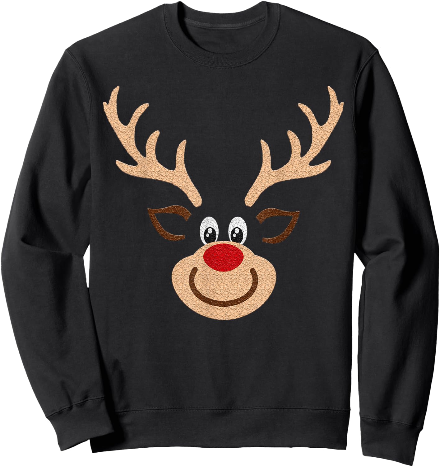 Reindeer Face Deer & Red Nose Brown Christmas Sweatshirt - Sweatshirt | Black