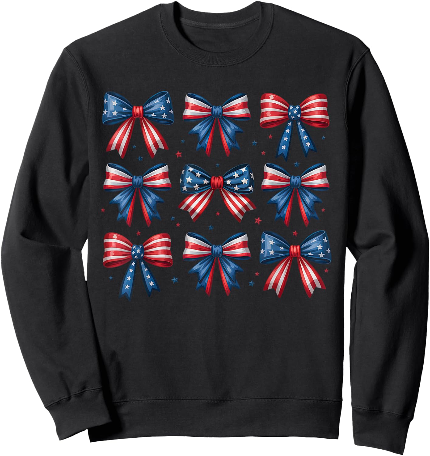 Patriotic Bow Coquette 4th Of July USA Red White And Blue Sweatshirt - Sweatshirt | Black
