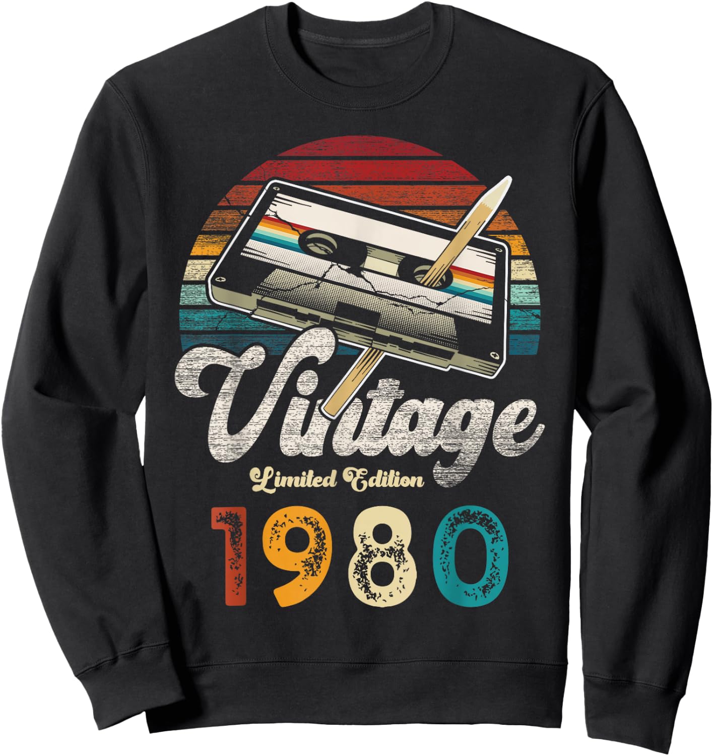 Vintage 1980 Birthday 45 Years Cassette Pencil Sweatshirt - Sweatshirt | Black