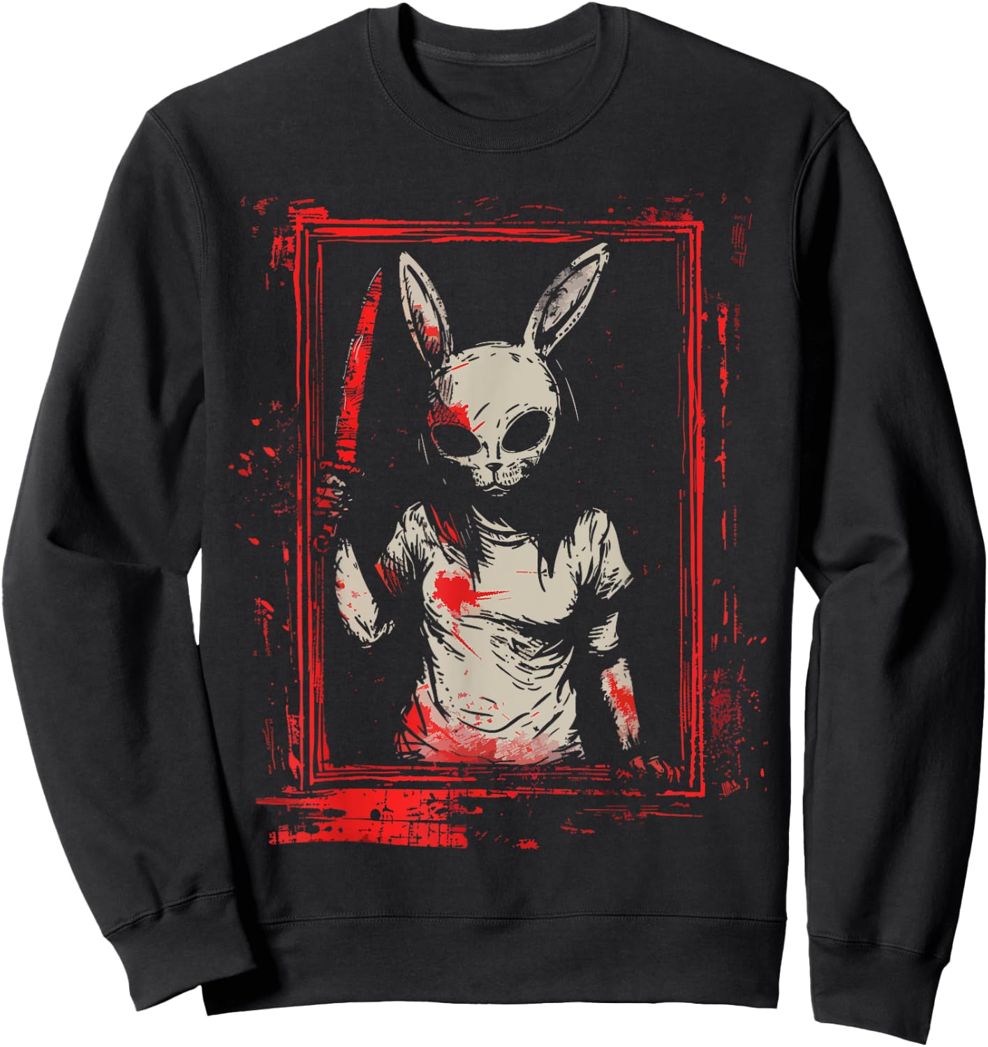 Horror Bunny Mask Girl Slasher Goth Creepy Scary Evil Rabbit Sweatshirt - Sweatshirt | Black