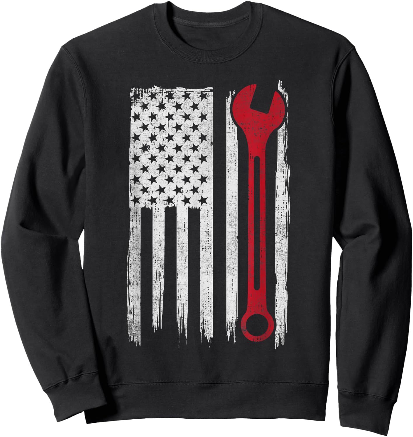 Mechanic Wrench Flag USA American Patriotic Repairman Car Sweatshirt - Sweatshirt | Black