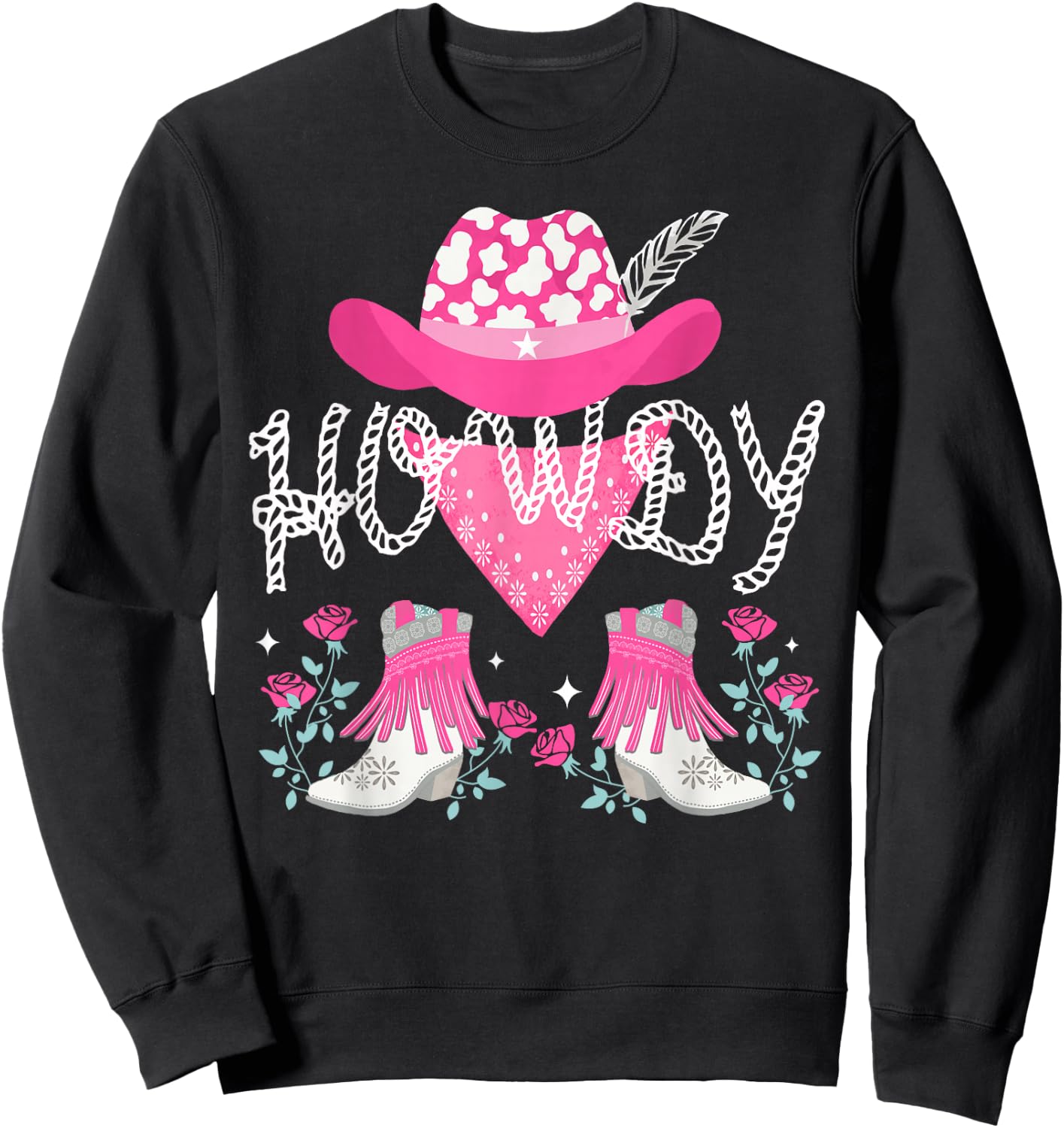 Howdy Pink Cowboy Hat Boots Country Western Rodeo Sweatshirt - Sweatshirt | Black
