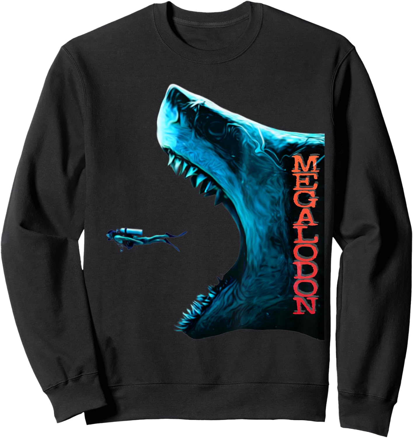 Megalodon Primeval Shark Dorsal Fin Teeth Ocean Predator Sweatshirt - Sweatshirt | Black