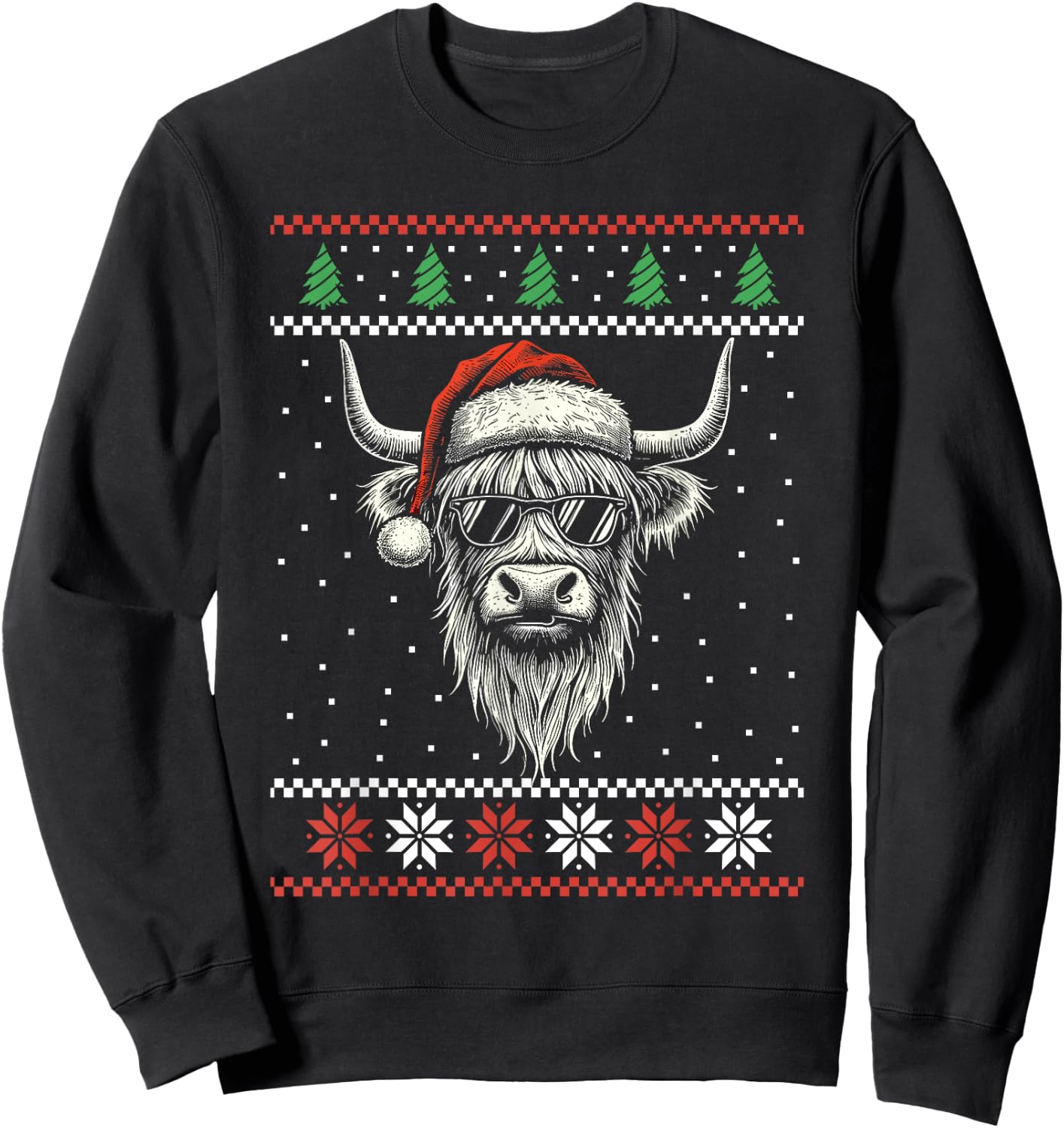 Highland Cow Santa Hat Ugly Christmas Sweater Xmas Sweatshirt - Sweatshirt | Black
