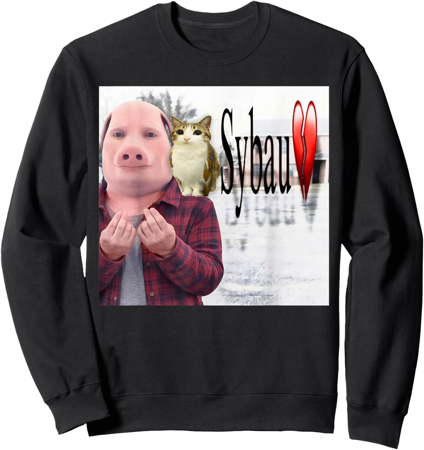 Funny John Pork and Meowl SYBAU Brainrot Meme Sweatshirt - Sweatshirt | Black