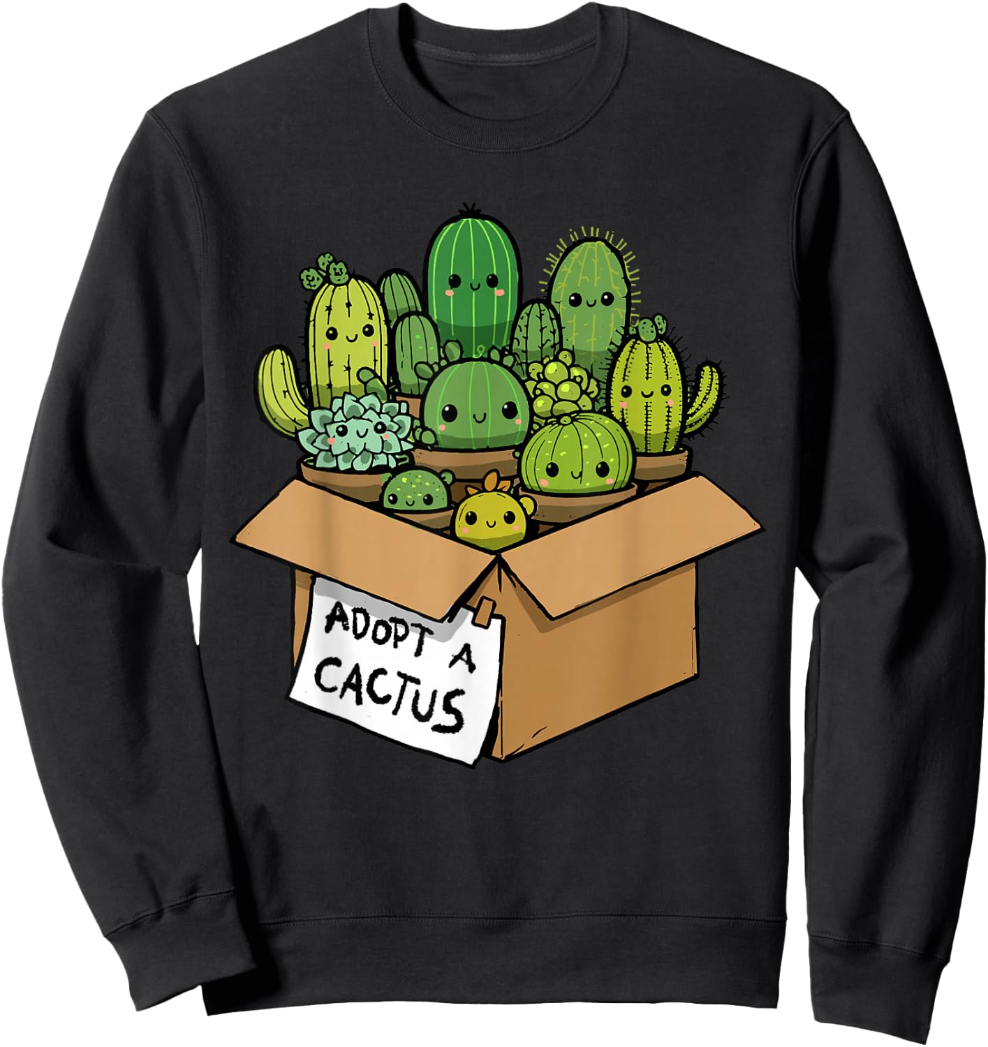 Cactus Shirt Adopt A Cactus Succulent Plant Cacti Botanical , black Sweatshirt - Sweatshirt | Black