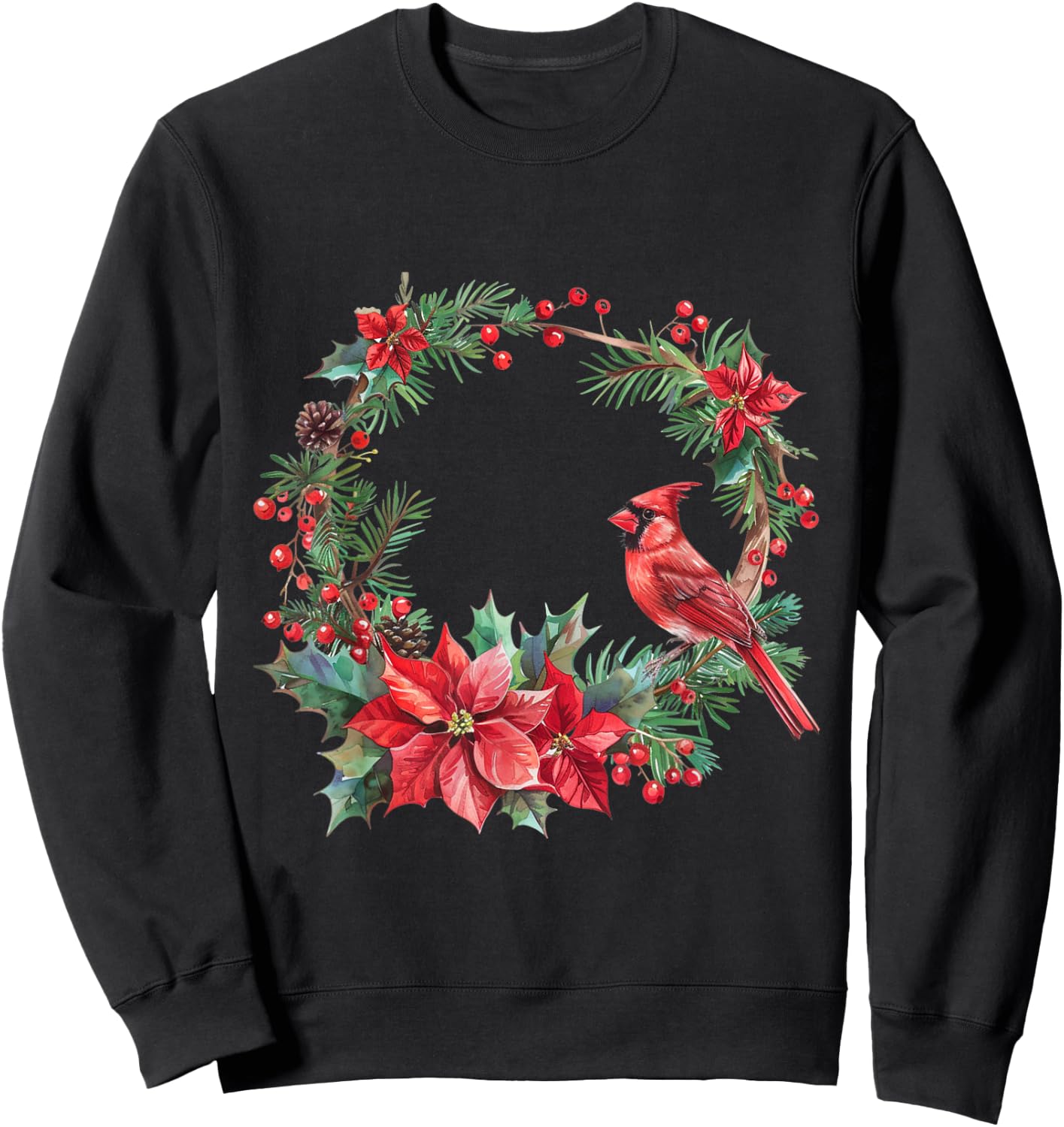 Red Cardinal Christmas Bird Merry Christmas Pajama Sweatshirt - Sweatshirt | Black