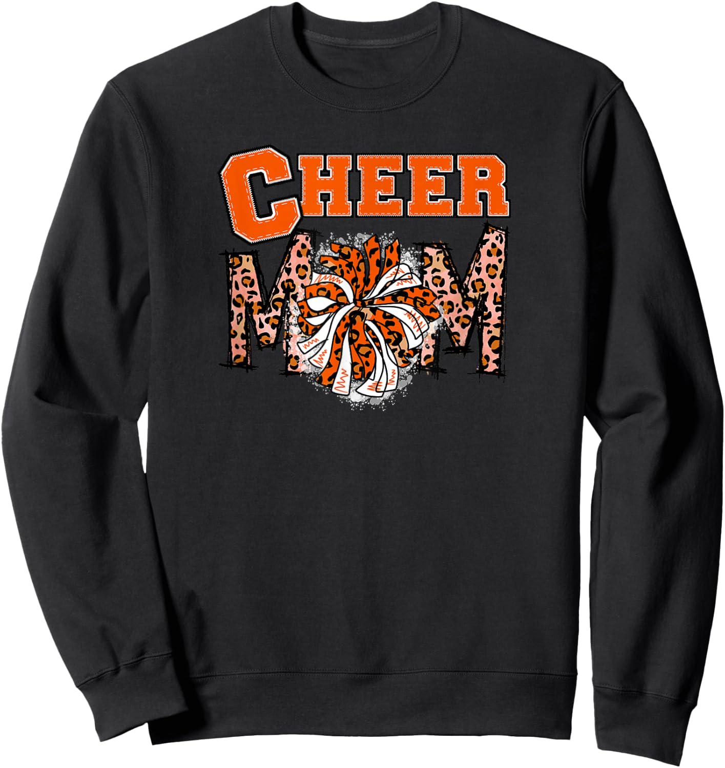 Cheer Mom - Cute Leopard Letters - Orange Team - Cheerleader Sweatshirt - Sweatshirt | Black