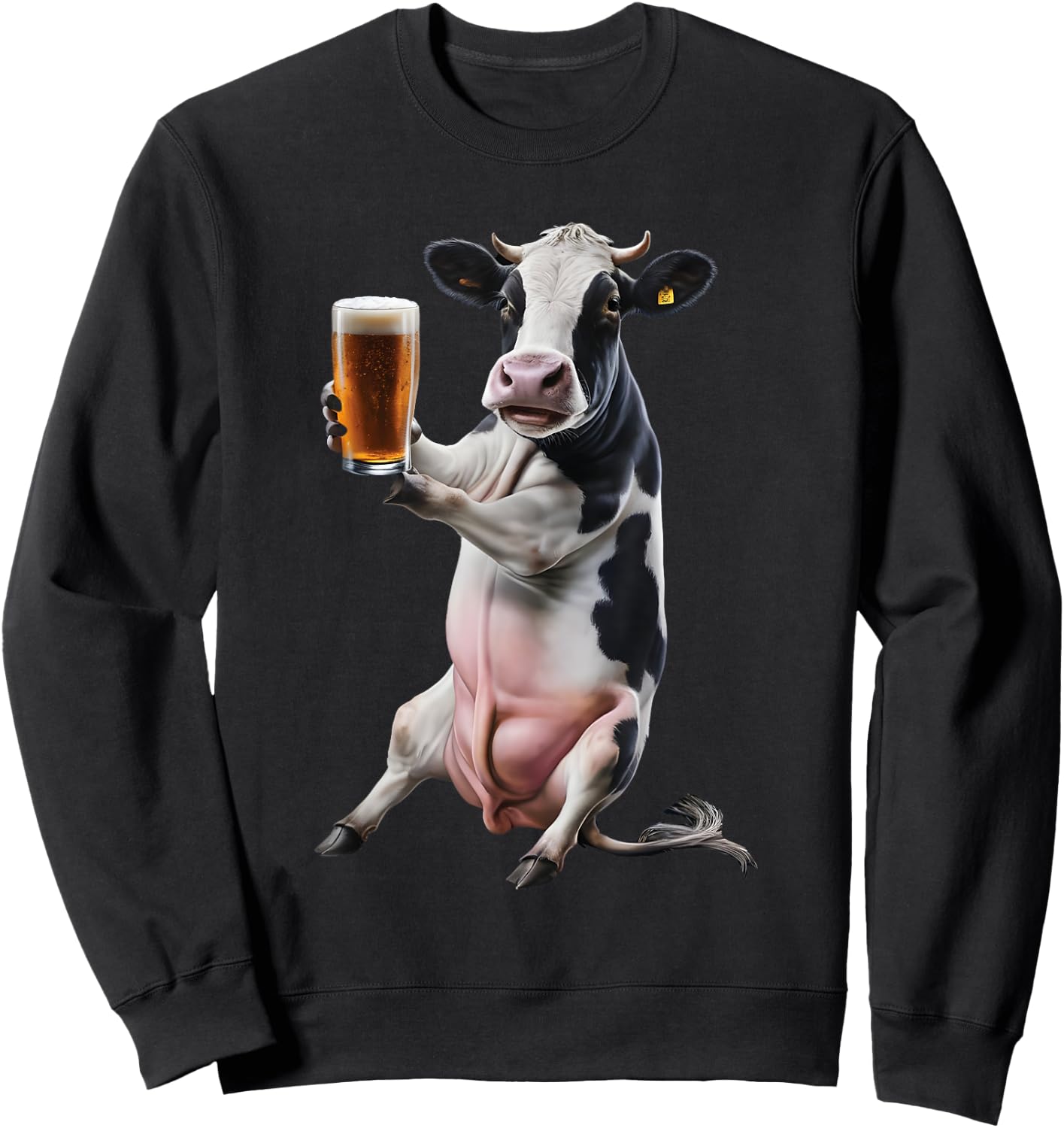 Cow Drinking Beer Realistic Sweatshirt - Sweatshirt | Black