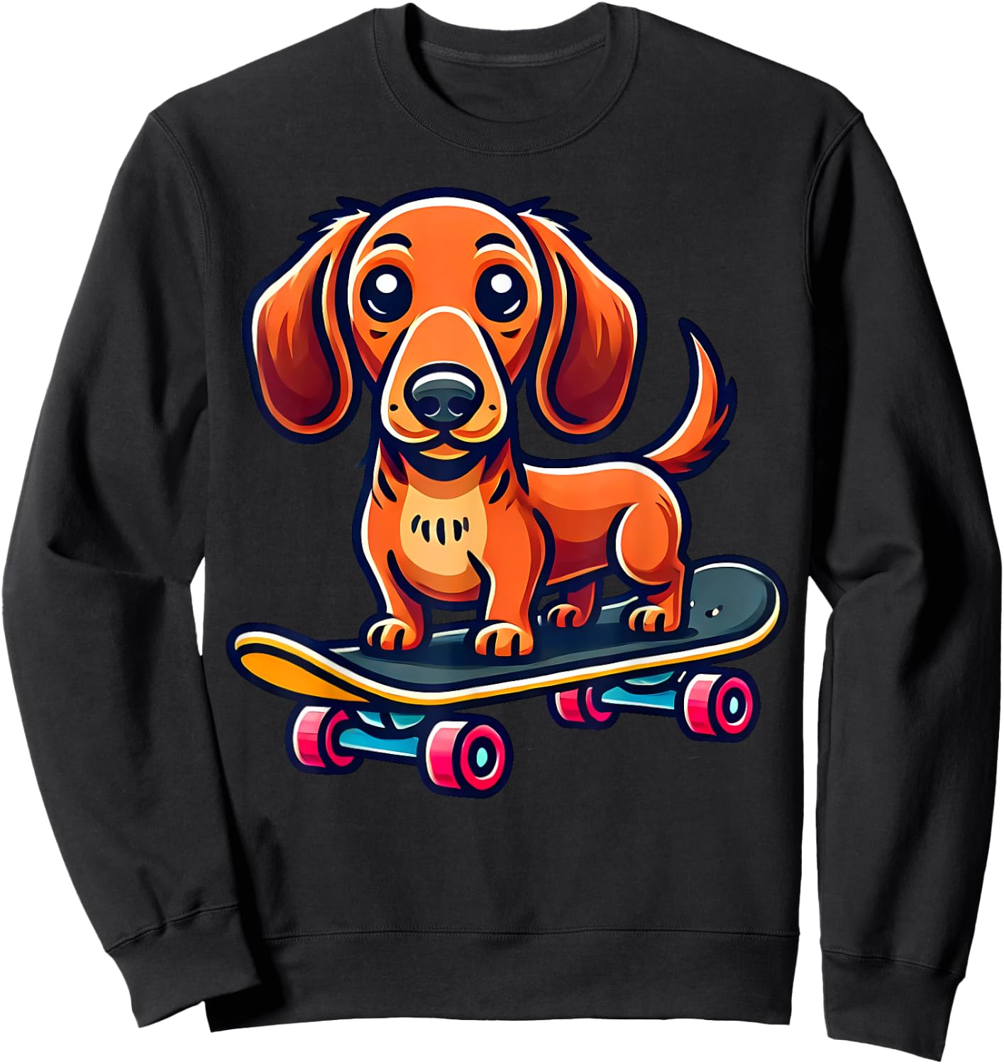Skateboard Dachshund Cute Skater Doxie Funny Dog Wiener , Black, S Sweatshirt - Sweatshirt | Black