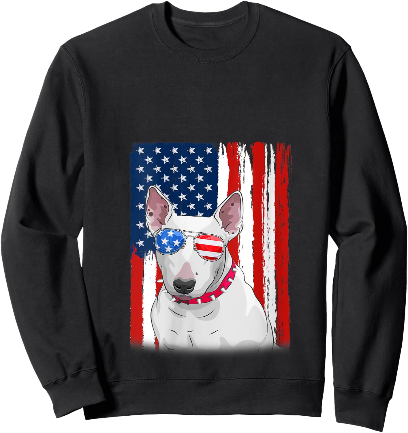 USA America Flag Bull Terrier Dog 4th of July Patriotic V-Neck Sweatshirt - Sweatshirt | Black