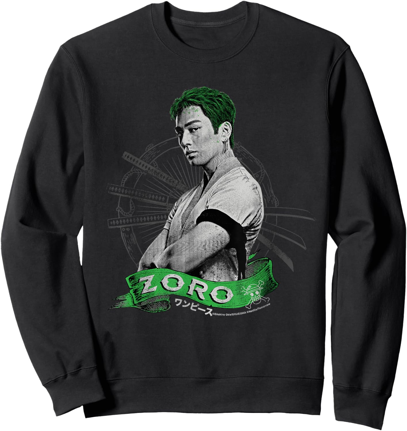 One Piece Roronoa Zoro Live Action Straw Hat Pirate Hunter , Black, S Sweatshirt - Sweatshirt | Black