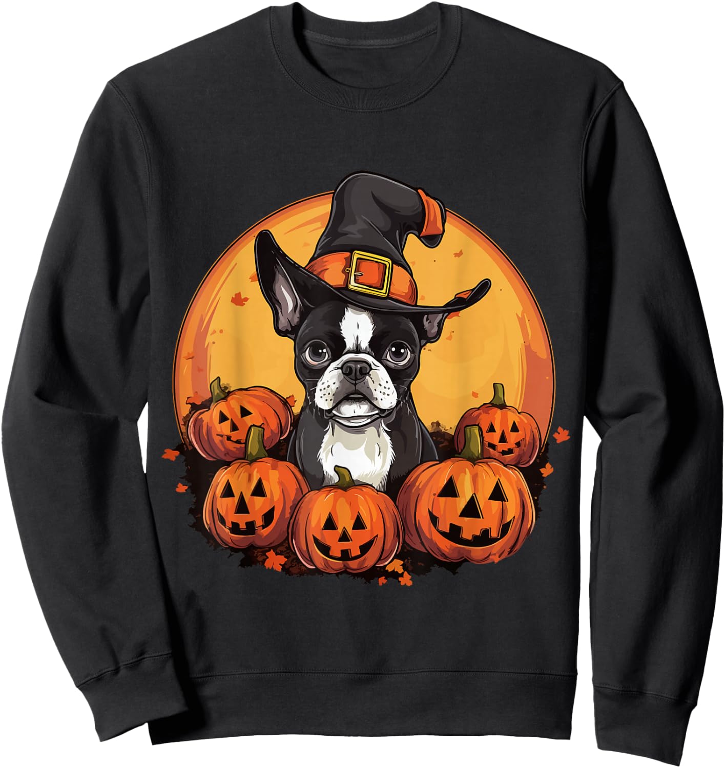 Boston Terrier Bostie Dog Breed Pet Halloween Pumpkins Sweatshirt - Sweatshirt | Black