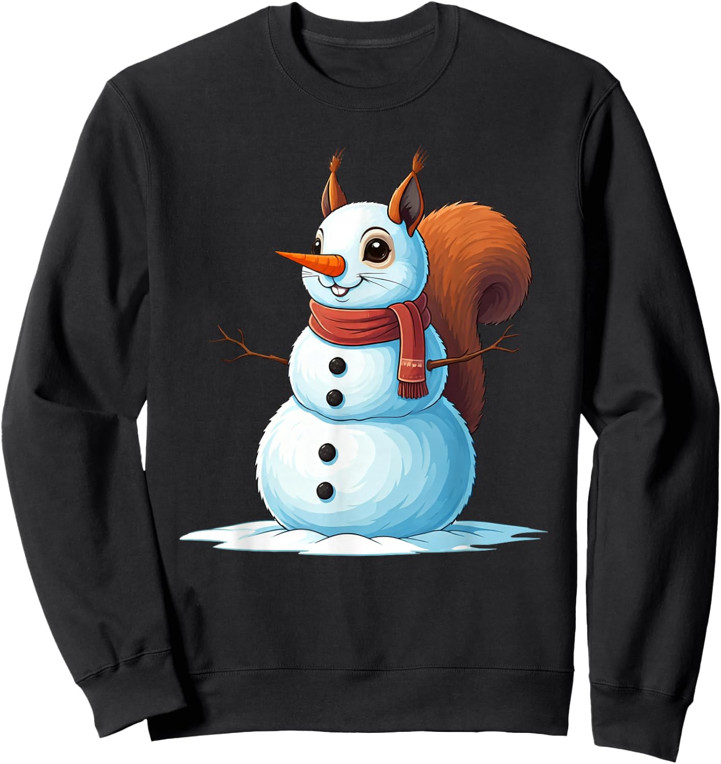 Funny Squirrel Snowman Scarf Christmas Kids Sweatshirt - Sweatshirt | Black