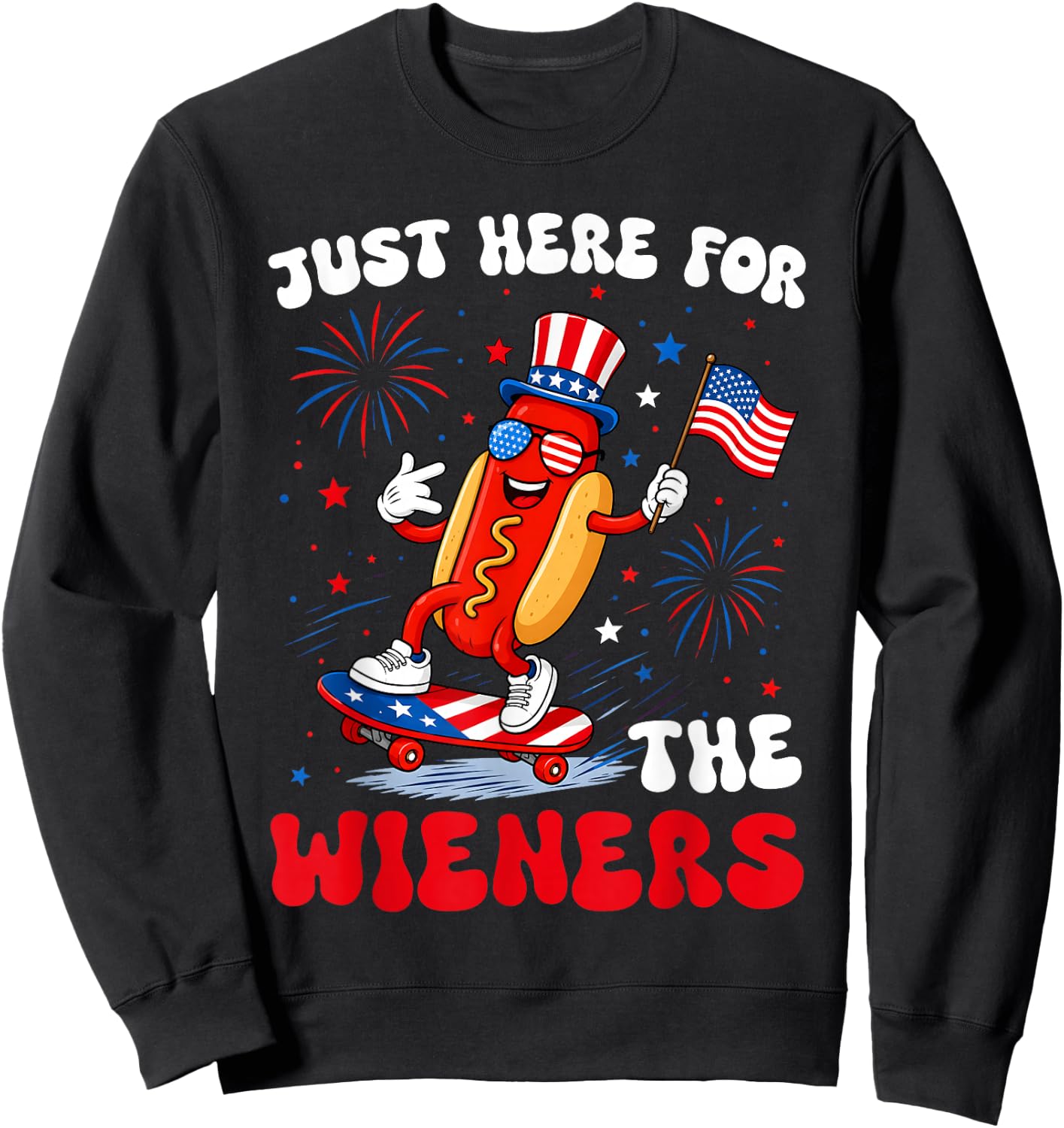 4th of July Just Here for The Wieners Hot Dog Men Women Kid Sweatshirt - Sweatshirt | Black
