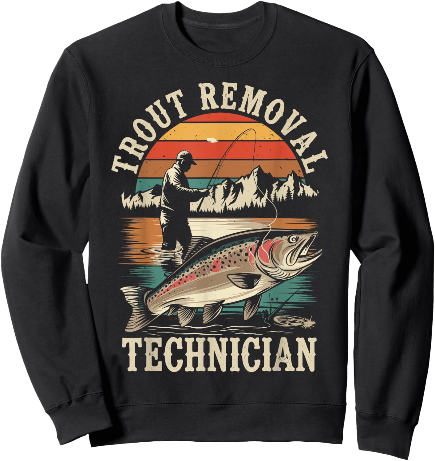 Funny Fisherman Trout Fly Fishing Father's Day JM -Adults Black Short Sleeve Sweatshirt - Sweatshirt | Black