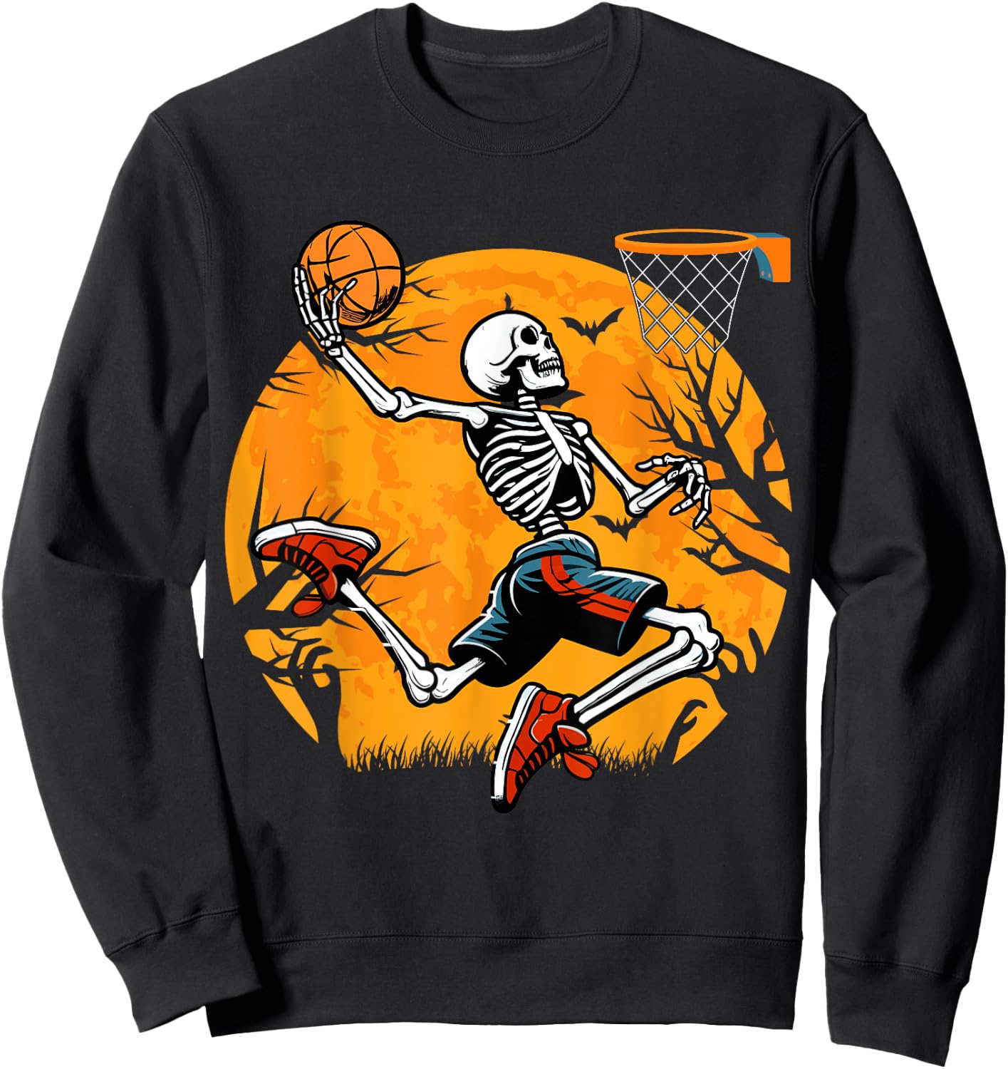 Basketball Skeleton Halloween Spooky Boys Basketball Player Sweatshirt - Sweatshirt | Black