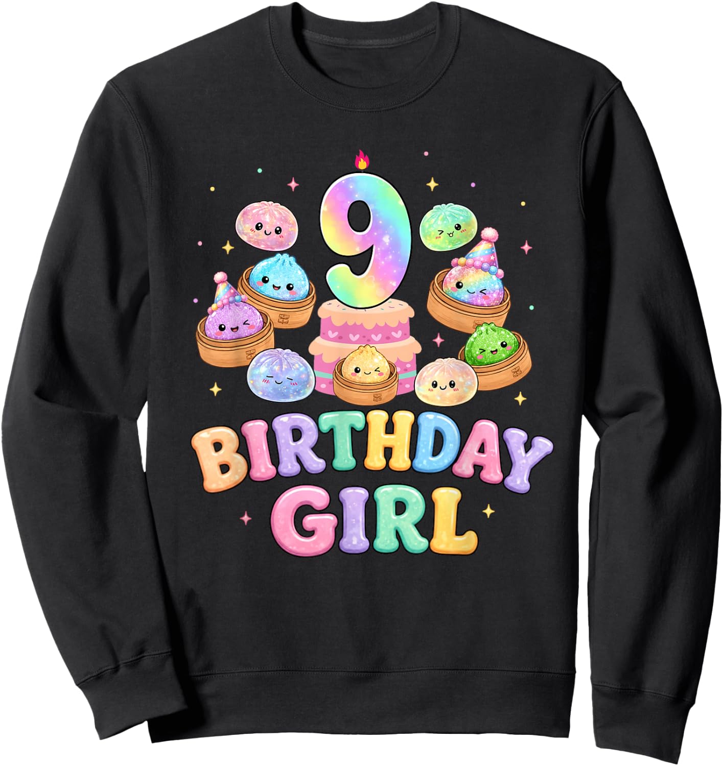 9th Birthday Girl Dumpling Shirt Cute Kawaii Dumpling Party Sweatshirt - Sweatshirt | Black