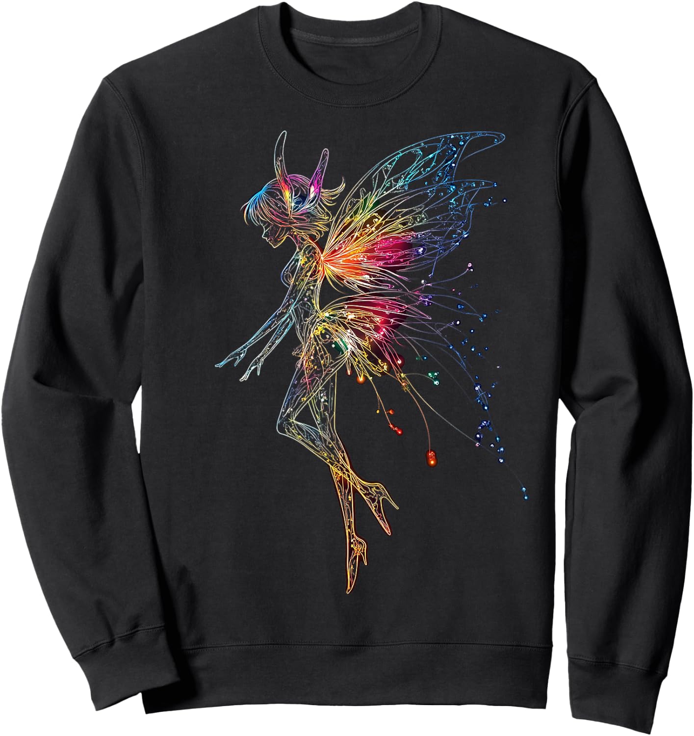 Fairy Mythical Graphic Fantasy Illustration Fairy , Black, S Sweatshirt - Sweatshirt | Black