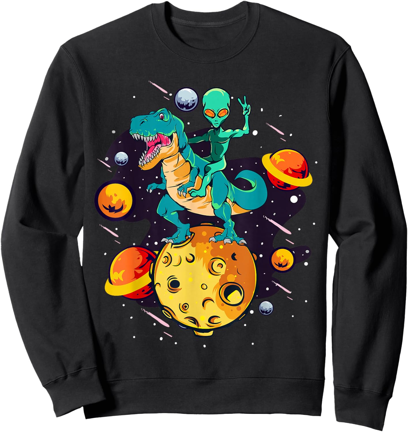 Alien Rides T-Rex - Dinosaurs From Outer Space Sweatshirt - Sweatshirt | Black