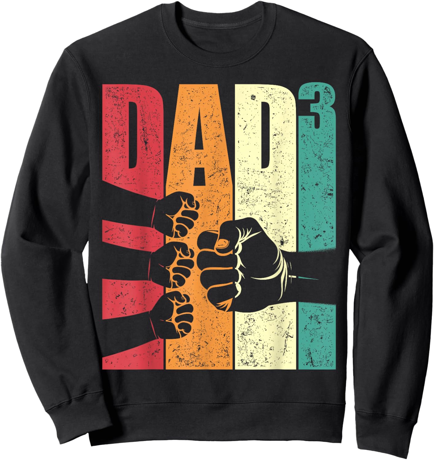Dad Squared Retro Father of Three Kids Fist Bump Fathers Day Sweatshirt - Sweatshirt | Black