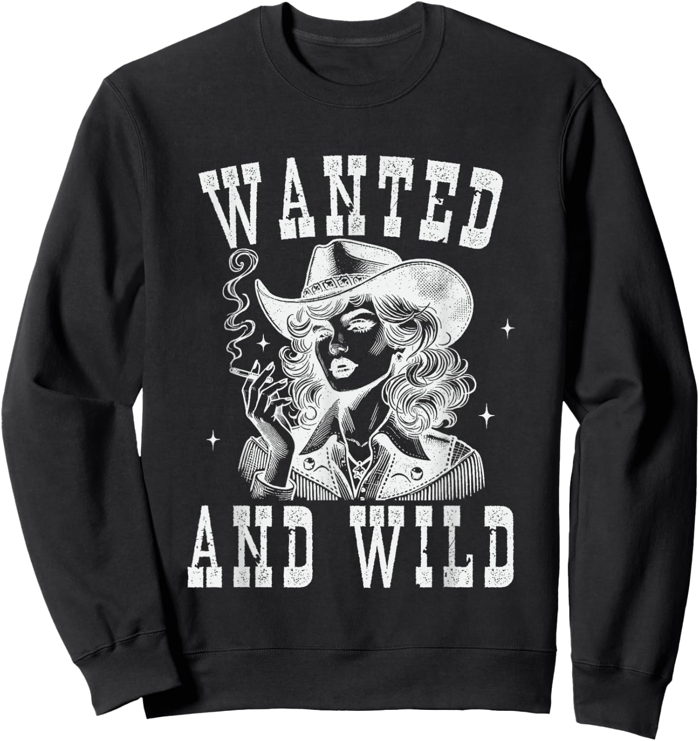 Wanted And Wild Cowboy Lady Illustration Sweatshirt - Sweatshirt | Black
