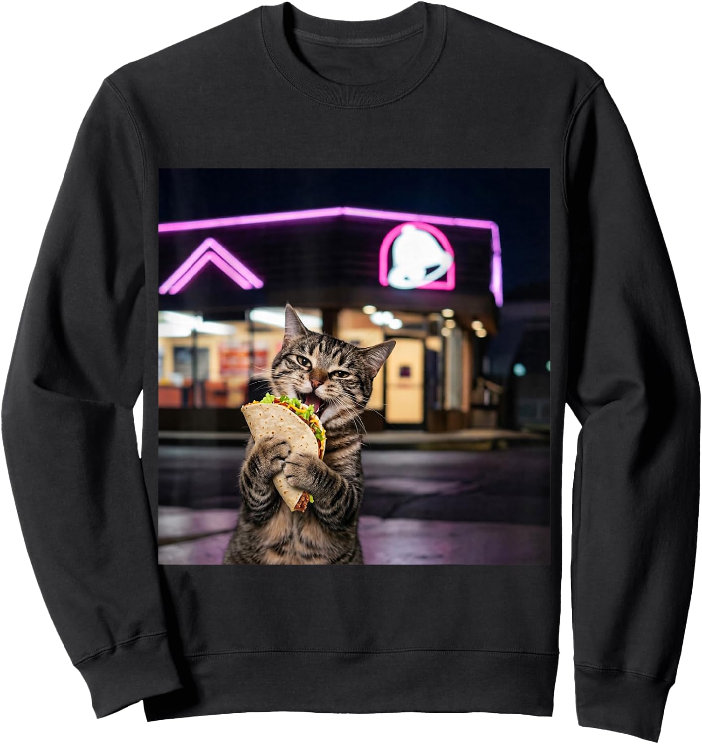 Funny Cat Eating Taco Cat Meme Vintage 90s Edgy Cat Lovers Sweatshirt - Sweatshirt | Black