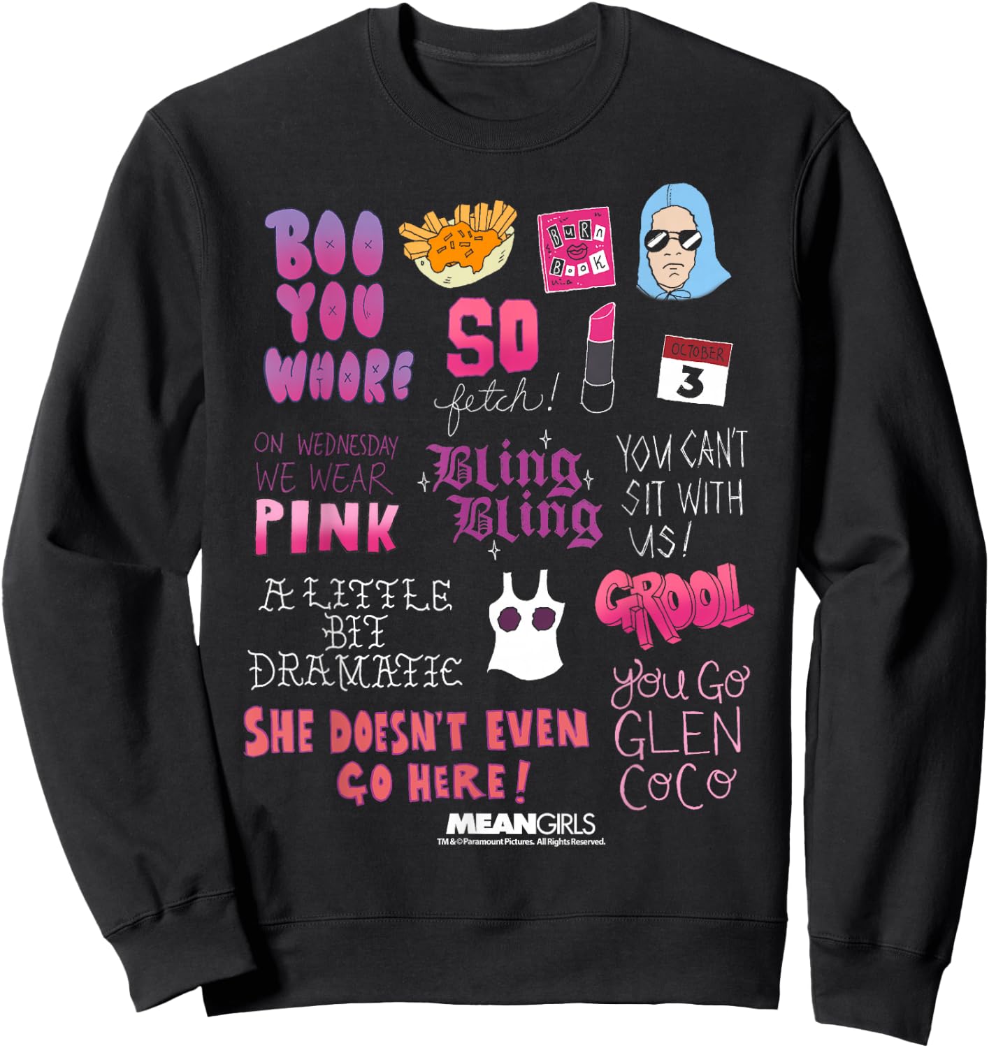 Mean Girls Pink Boo You Fetch Quotes Graphic Sweatshirt - Sweatshirt | Black