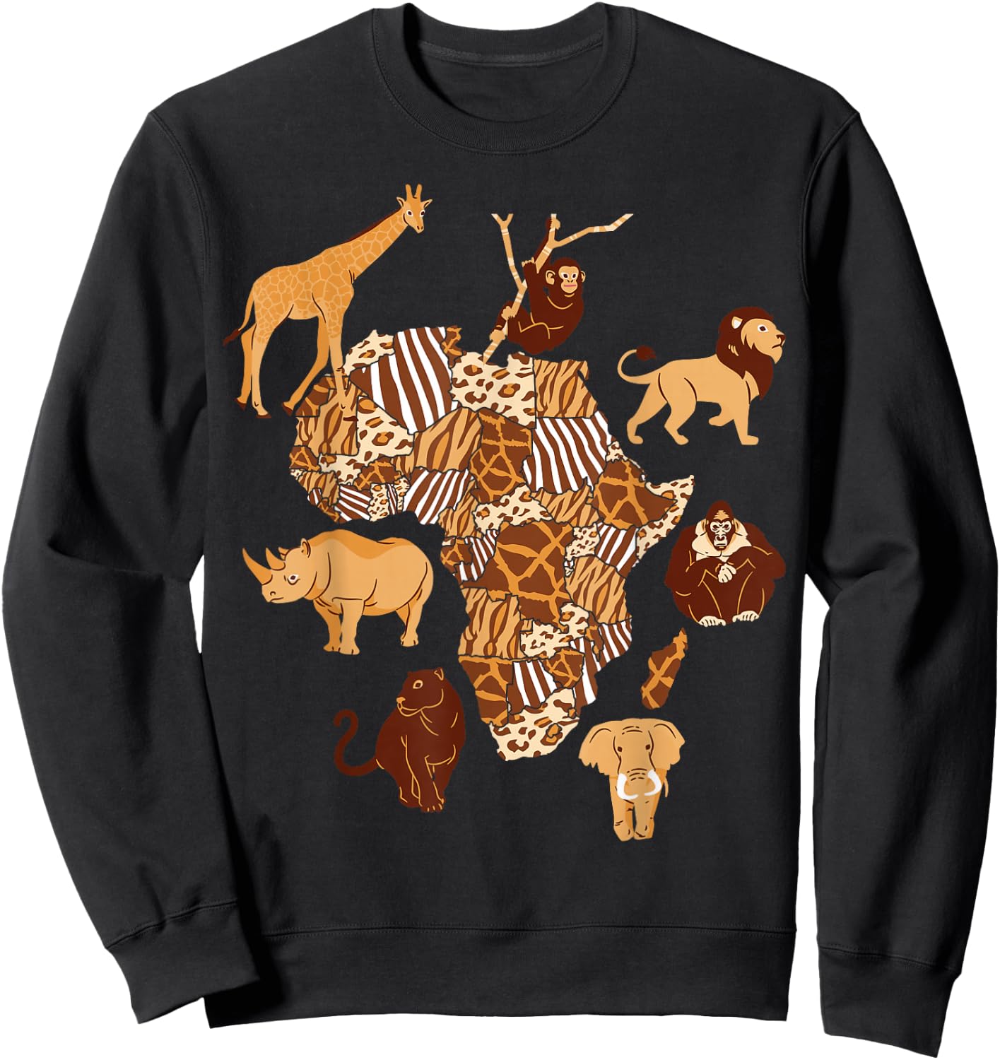 African Animals Map Sweatshirt - Sweatshirt | Black