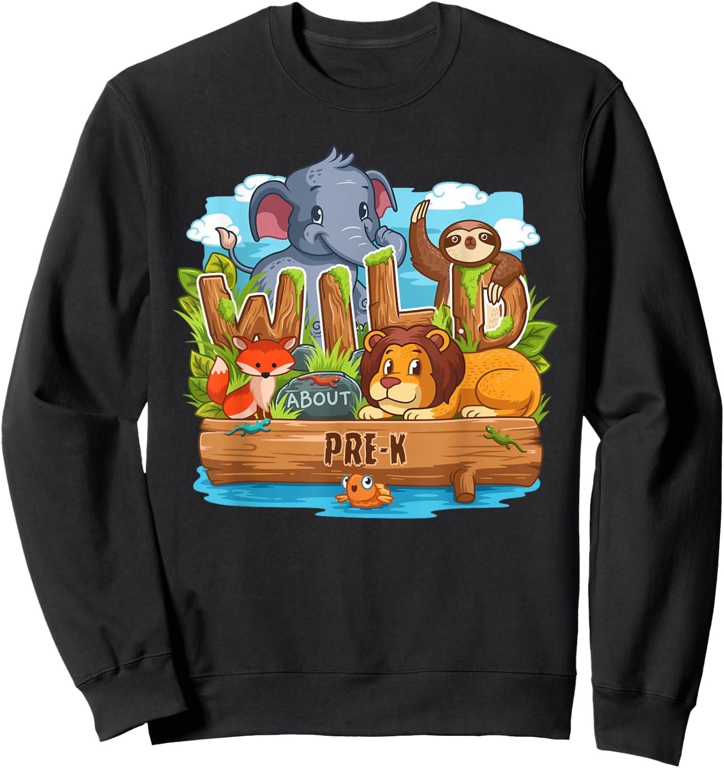 Wild About Pre-K Back To School Jungle Animals Gift Sweatshirt - Sweatshirt | Black