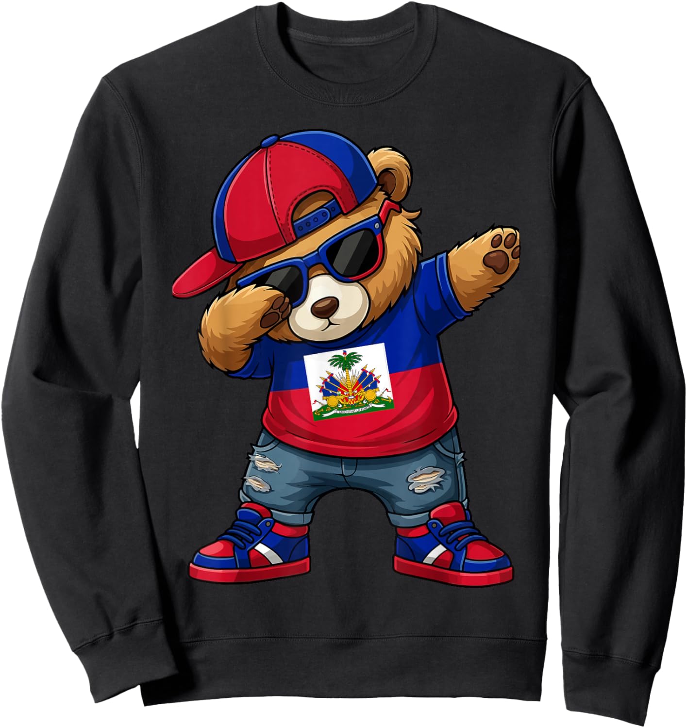 Ours Haïtien Patriotique Haïti Dab Garçons Enfants 2026 Sweatshirt - Sweatshirt | Black