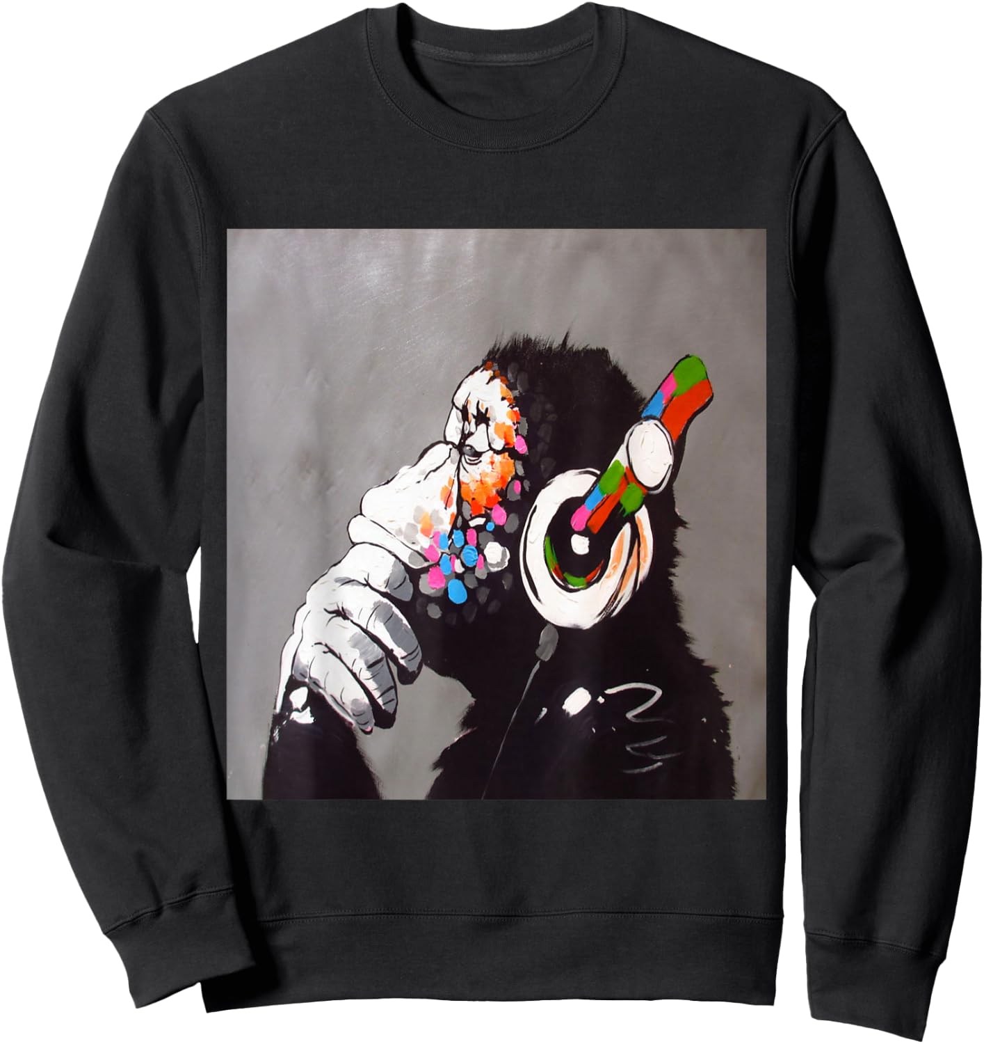 Funny Monkey Head Phone Sweatshirt - Sweatshirt | Black