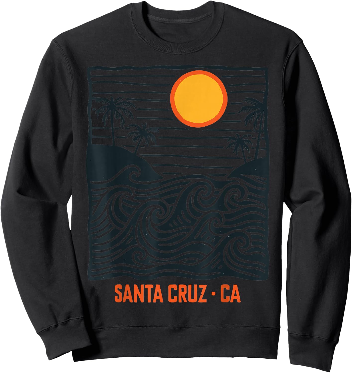Santa Cruz Surf Wave Vintage Beach Pattern California Sweatshirt - Sweatshirt | Black