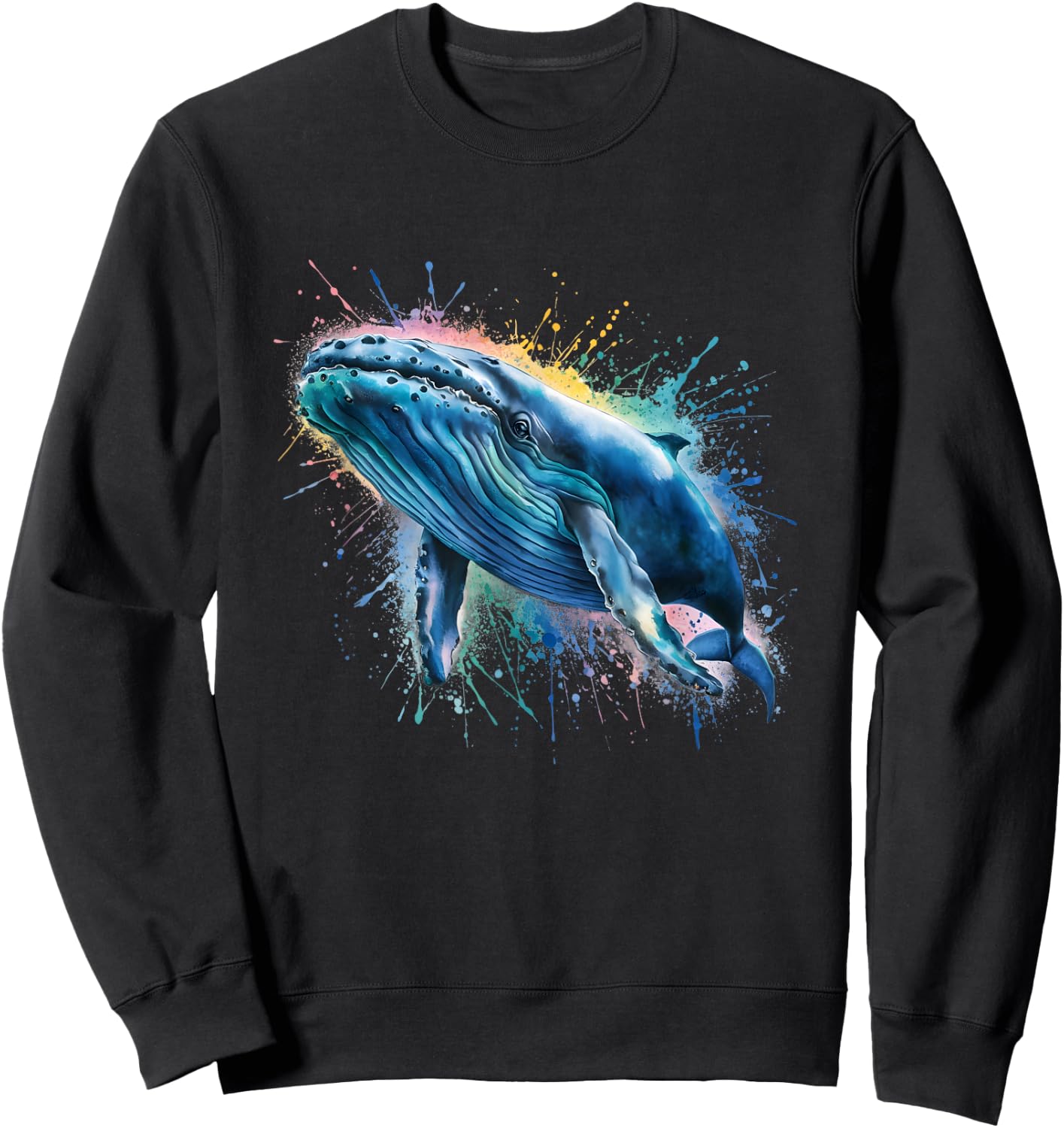 Blue Whale Men Woman Colorful Watercolor Blue Whale Sweatshirt - Sweatshirt | Black